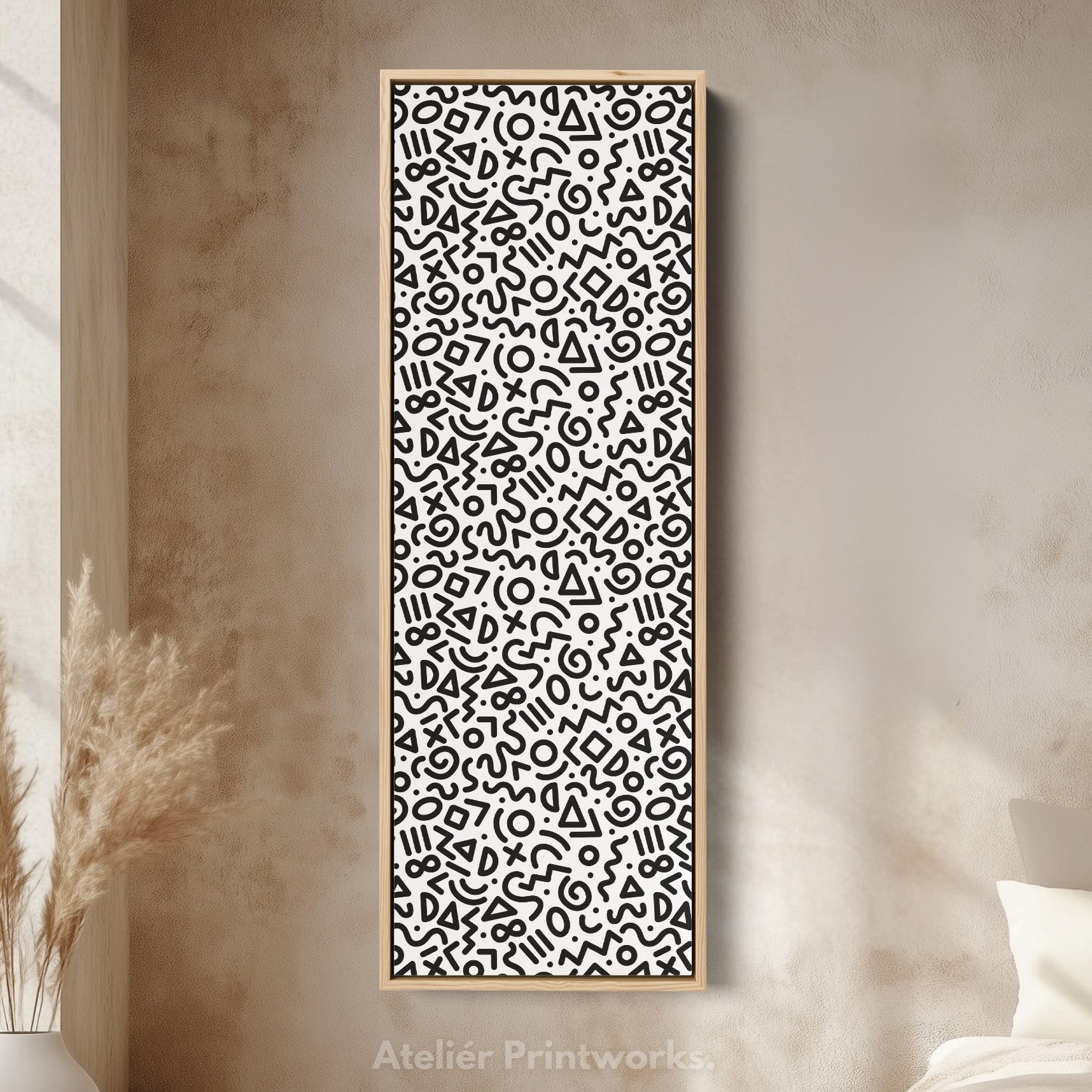 Memphis Retro Geometric Vertical Framed Canvas Wall Art for Bedroom or Living Room