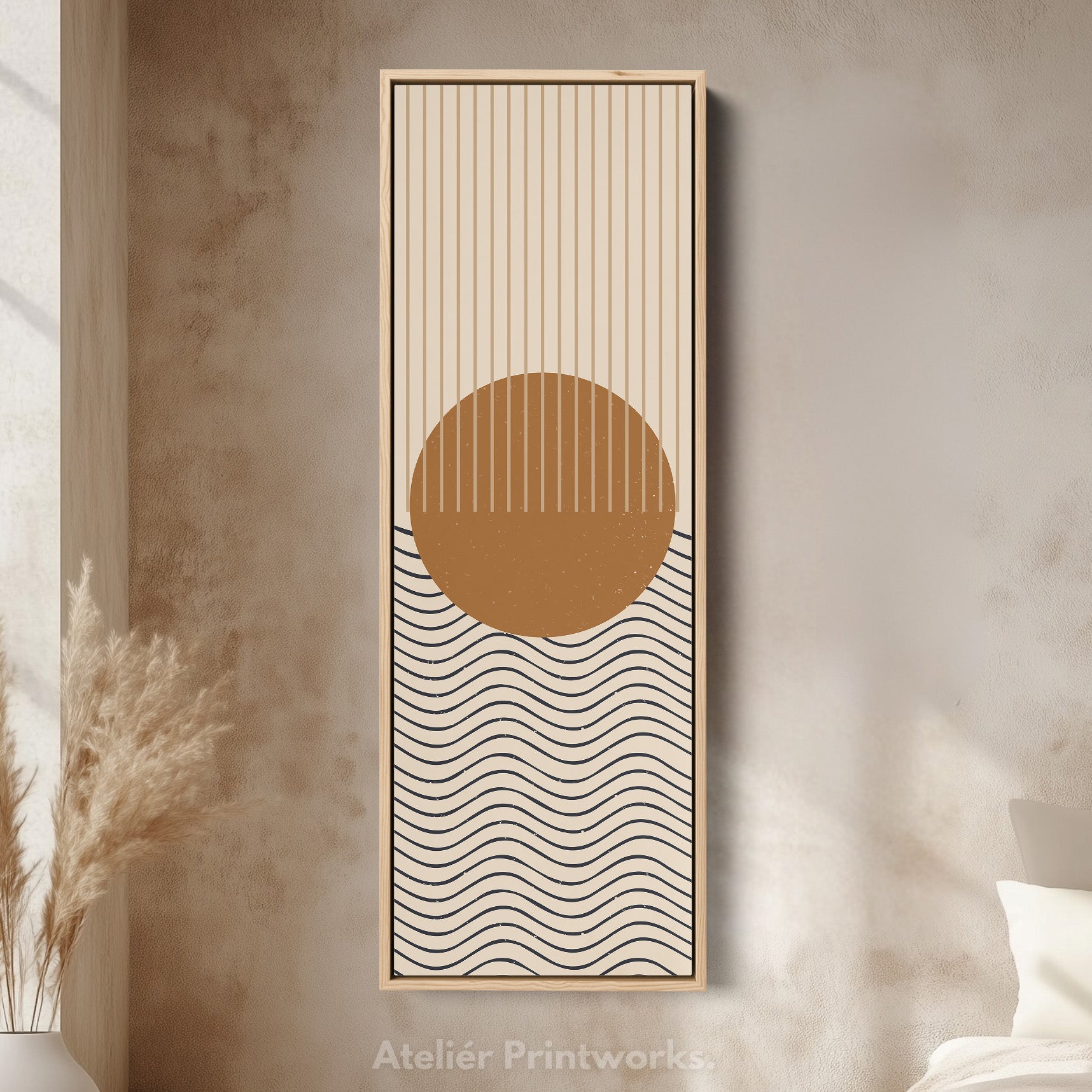 Sunrise Over Waves Minimalist Vertical Wall Canvas for Bedroom or Meditation Space