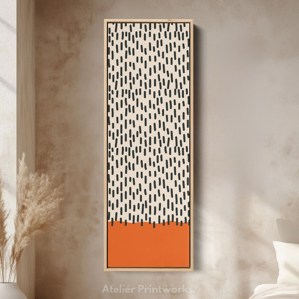 Retro Curved Lines Mustard Vertical Framed Canvas Wall Art for Living Room or Hallway