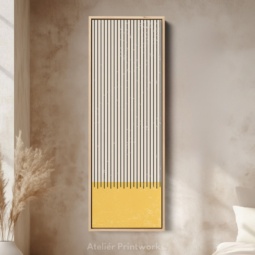 Golden Sun and Stripes Vertical Framed Canvas Wall Art for Living Room or Hallway