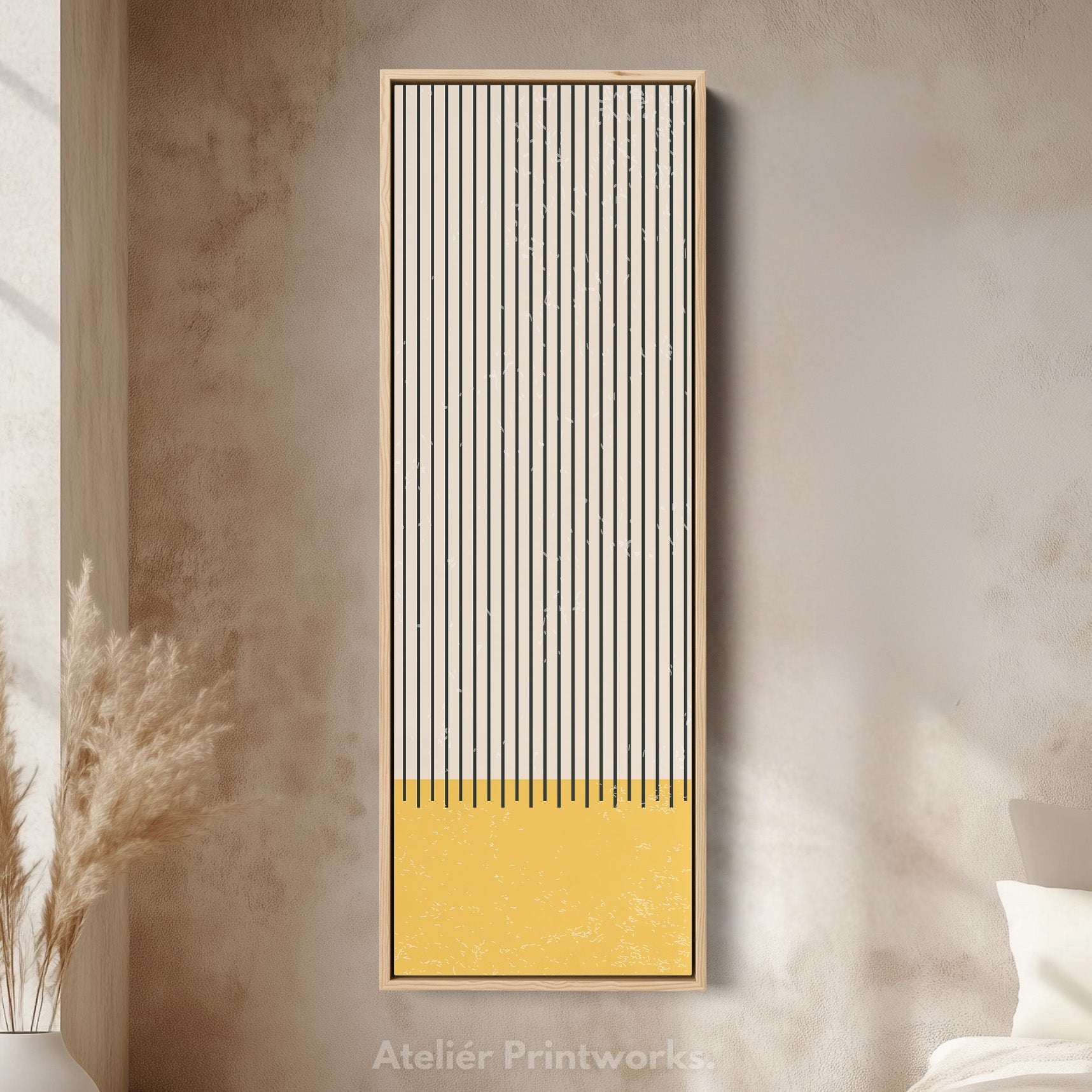 Golden Sun and Stripes Vertical Framed Canvas Wall Art for Living Room or Hallway