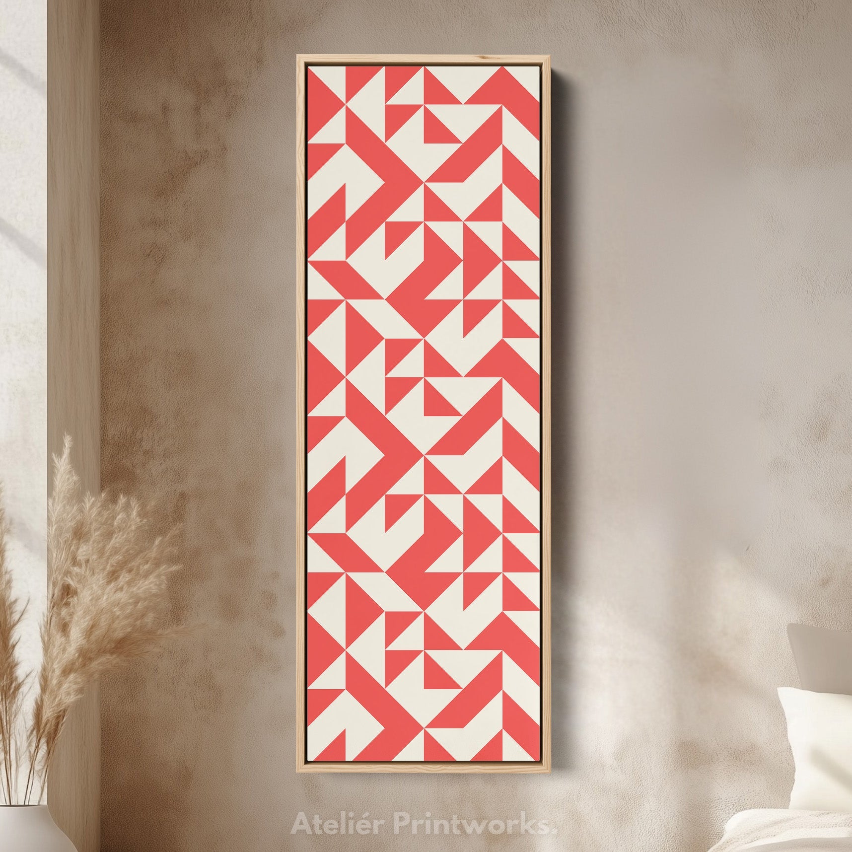 Bold Red Triangles Vertical Framed Canvas Wall Art for Living Room or Studio