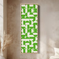 Geometric Green Circles Vertical Framed Canvas Wall Art for Hallway or Office