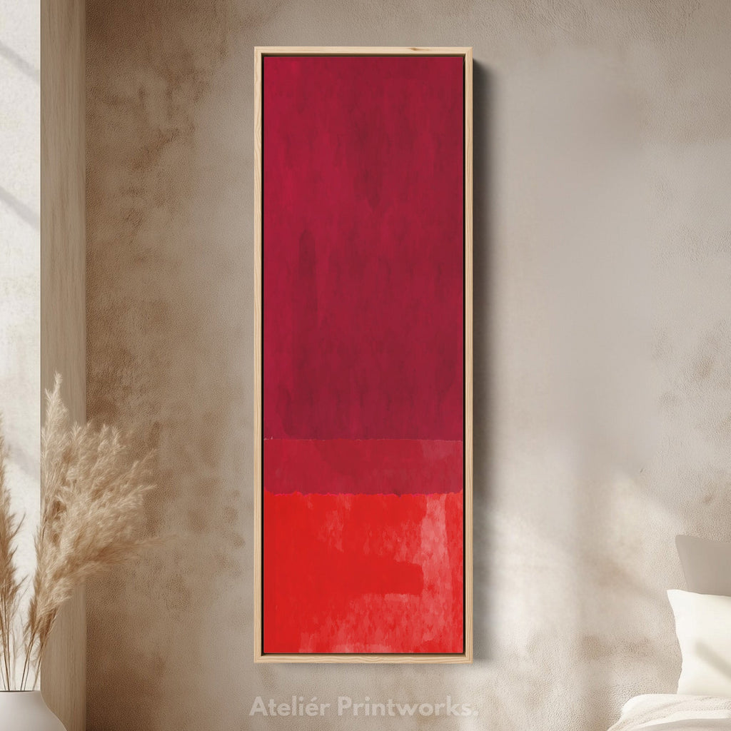 Deep Red Abstract Vertical Framed Canvas Wall Art for Bedroom or Study
