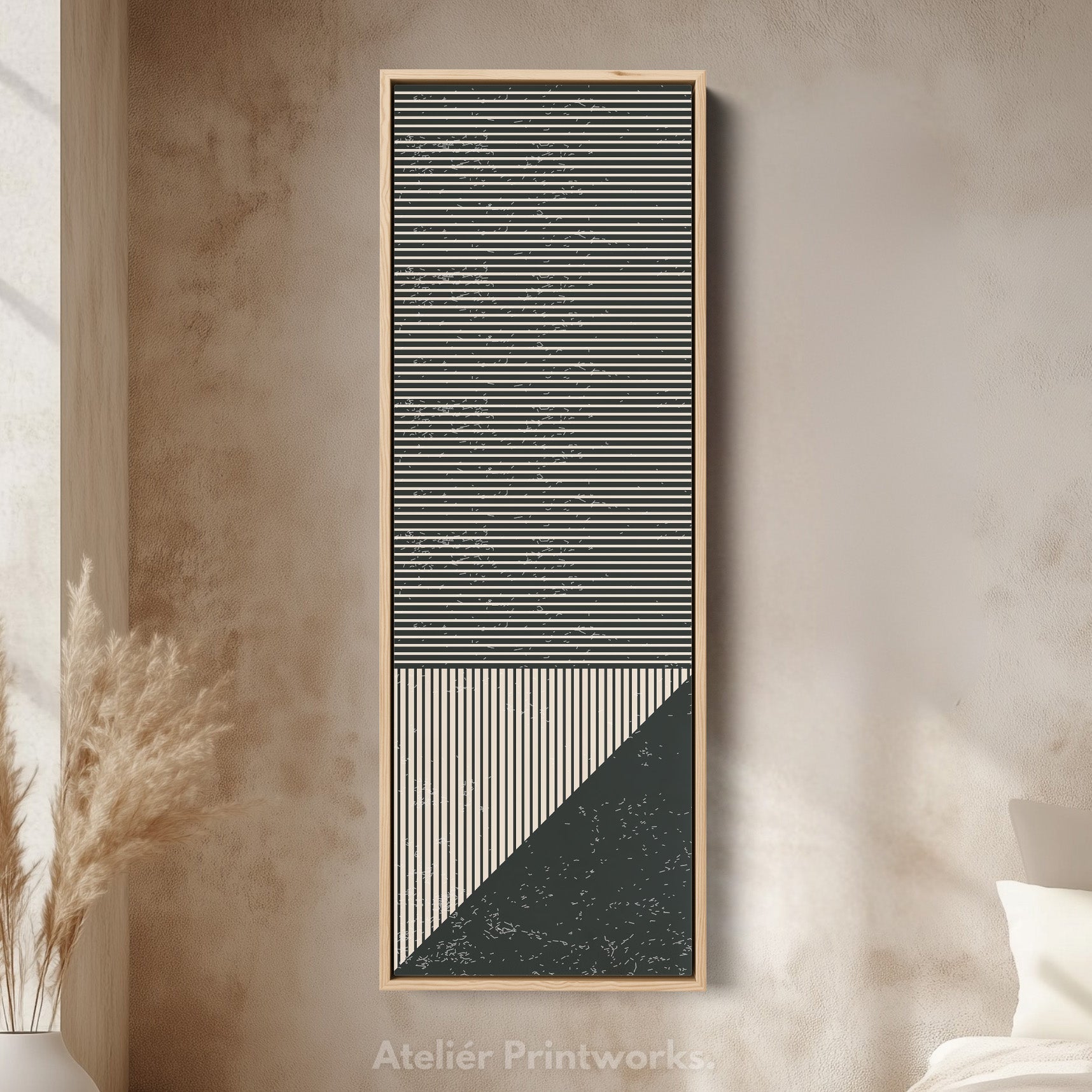 Minimalist Striped Geometry Vertical Framed Canvas Wall Art for Office or Hallway