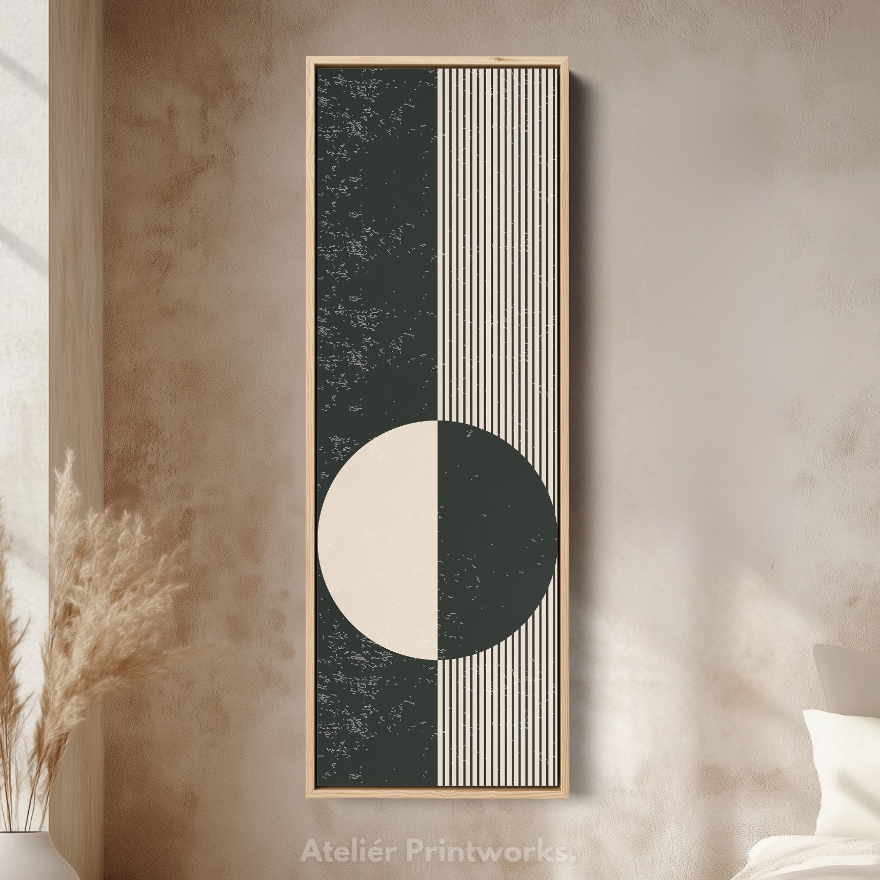 Chevron Sun Abstract Vertical Framed Canvas Wall Art for Hallway or Bedroom