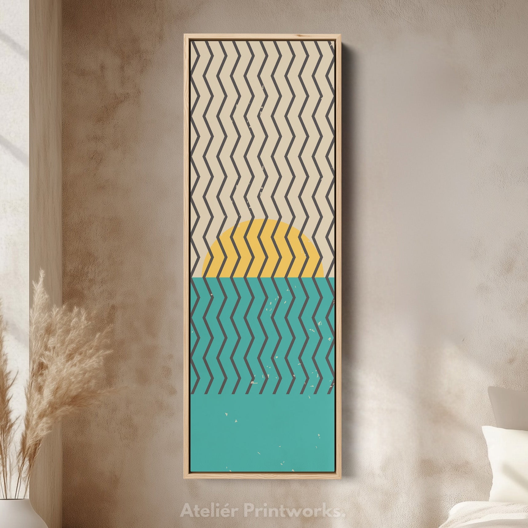 Minimalist Circle Geometry Vertical Framed Canvas Wall Art for Bedroom or Studio