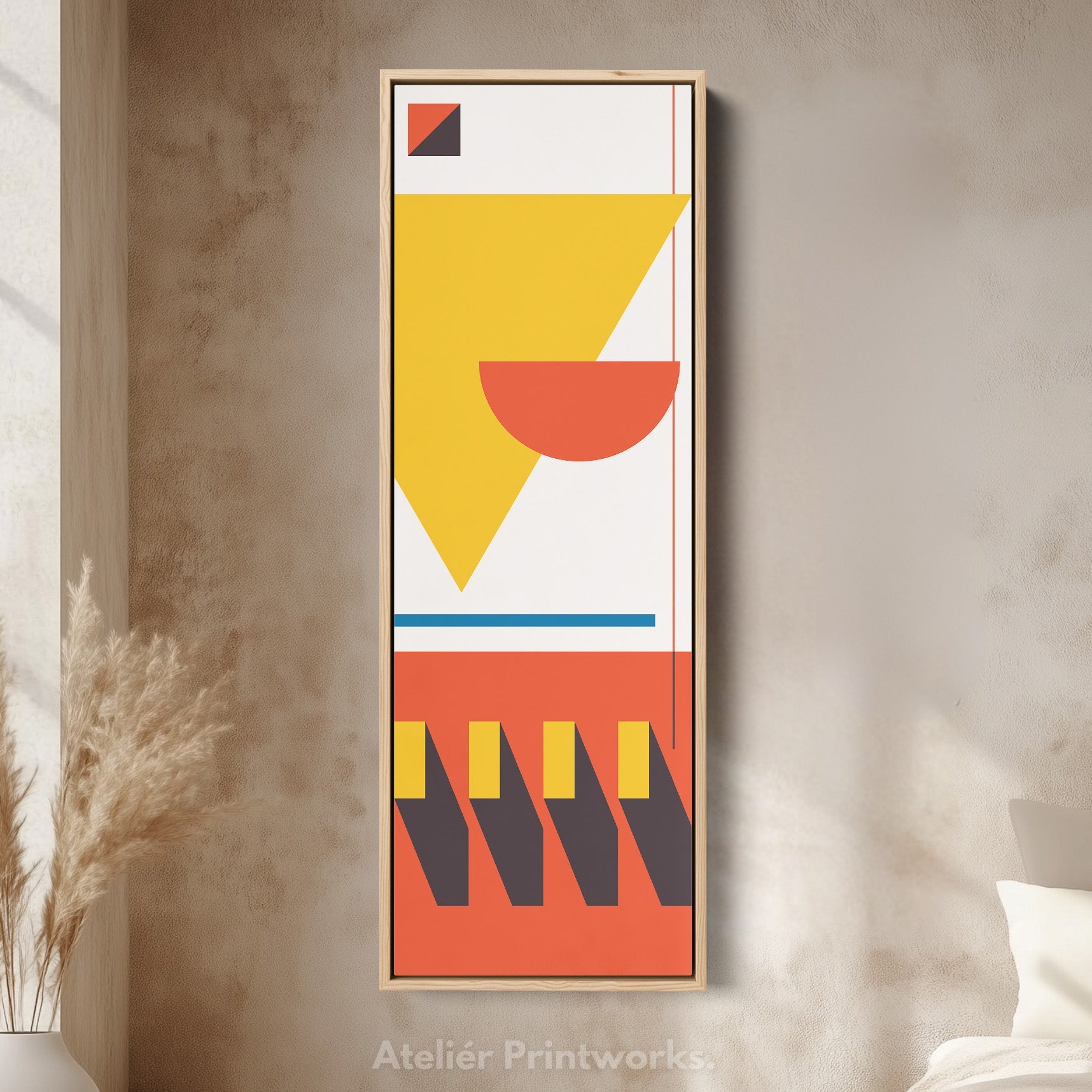 Bauhaus Inspired Vertical Framed Canvas Wall Art for Living Room or Bedroom