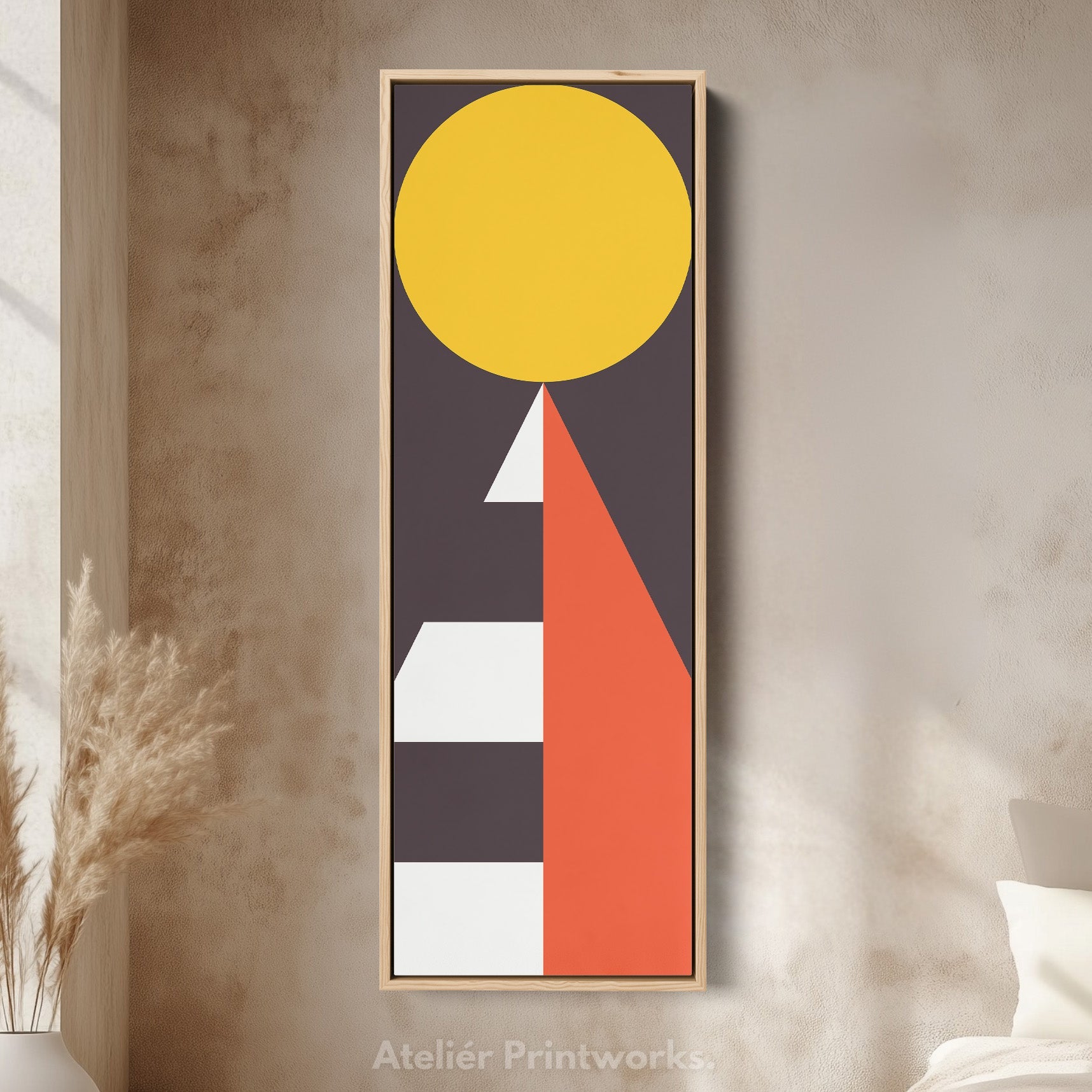 Modern Sun Geometry Vertical Framed Canvas Wall Art for Bedroom or Living Room