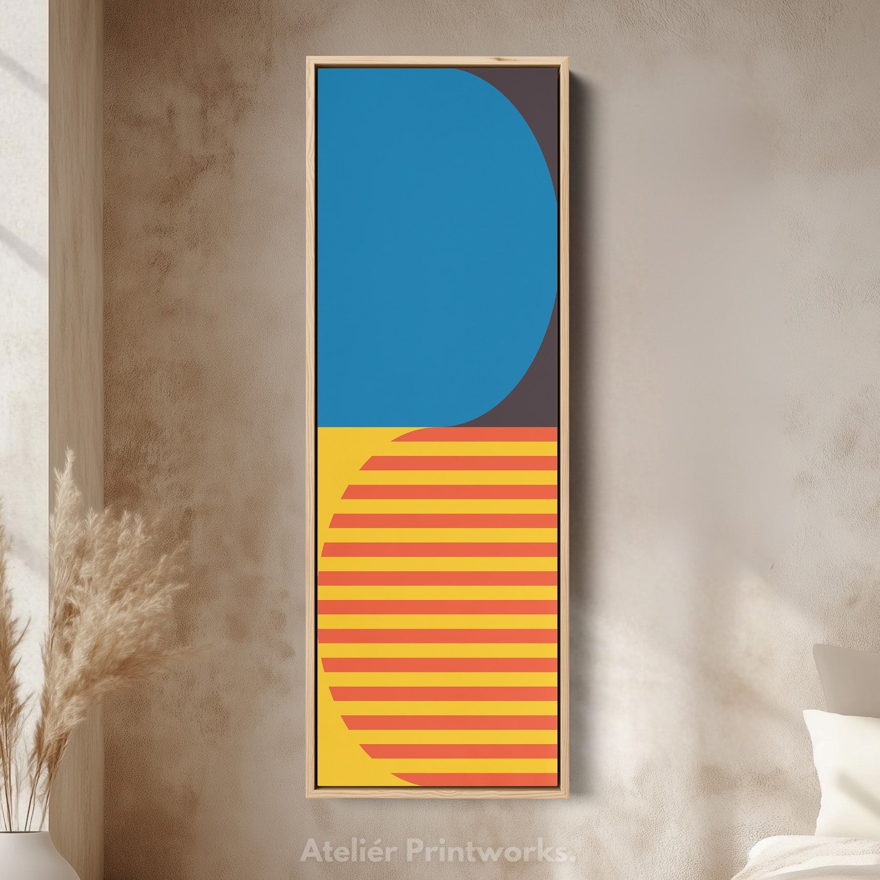 Minimalist Sun Stripes Vertical Framed Canvas Wall Art for Bedroom or Hallway
