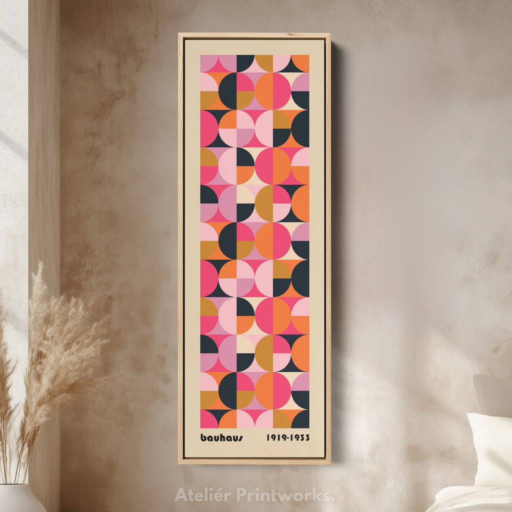 Minimalist Bauhaus Half Circles Vertical Framed Canvas Wall Art for Bedroom or Office