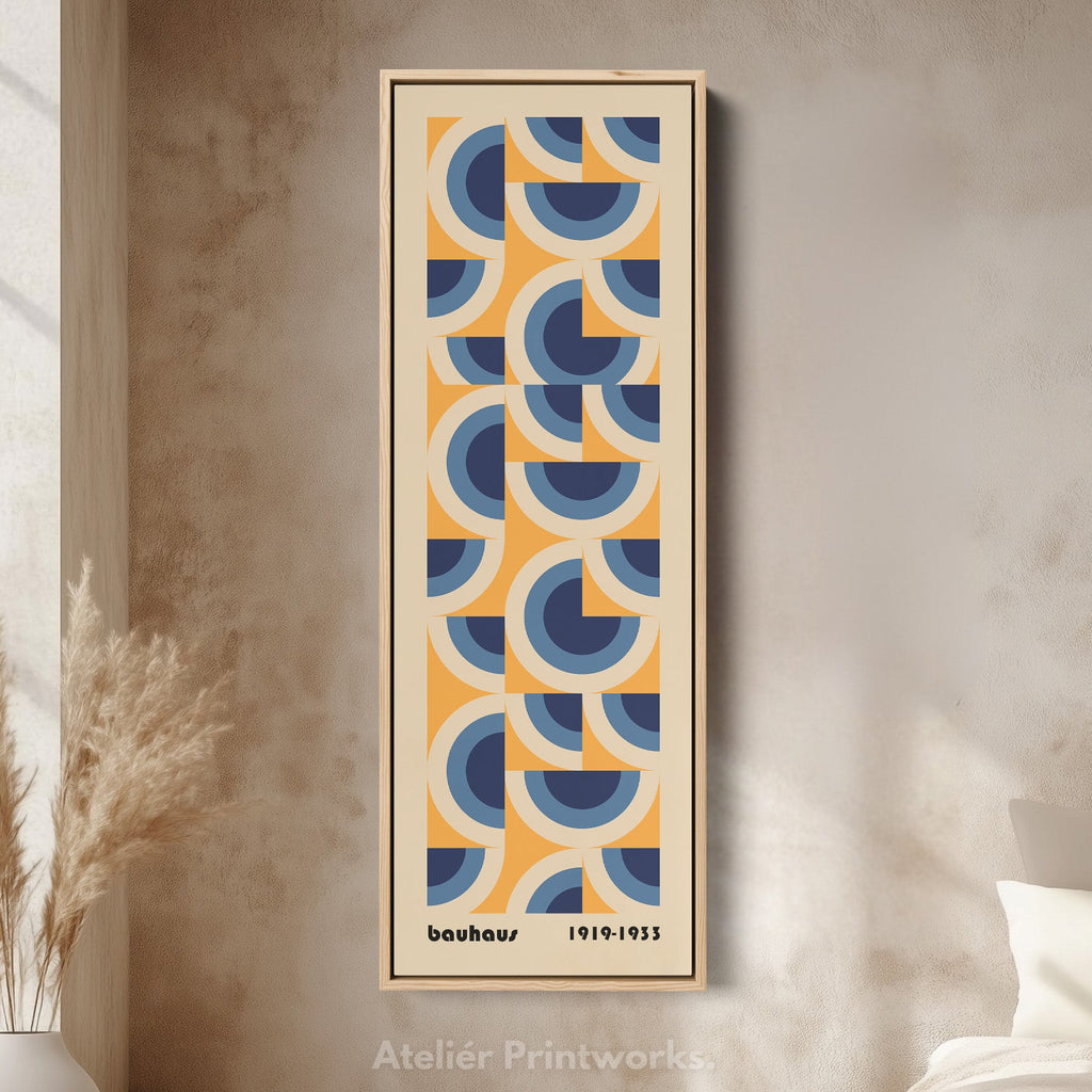 Colorful Retro Bauhaus Curves Vertical Framed Canvas Wall Art for Living Room or Hallway