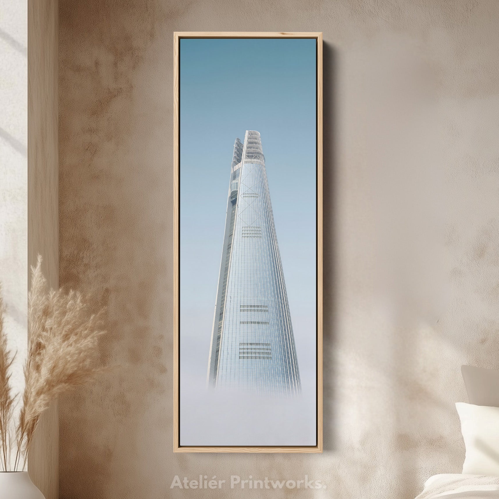 Narrow Wall Art Modern City Tower Vertical Framed Canvas For Office