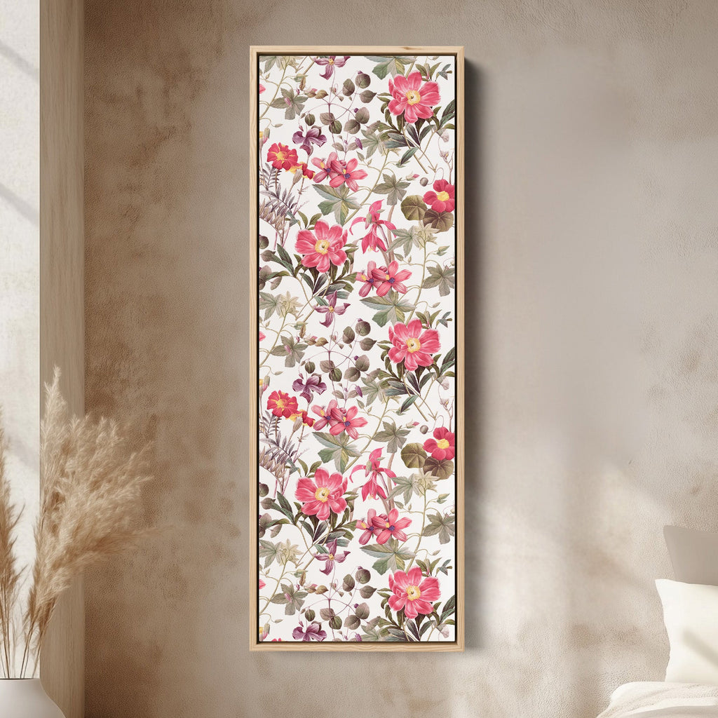 Tall Narrow Canvas Vintage Pink Floral Vertical Canvas For Living Room