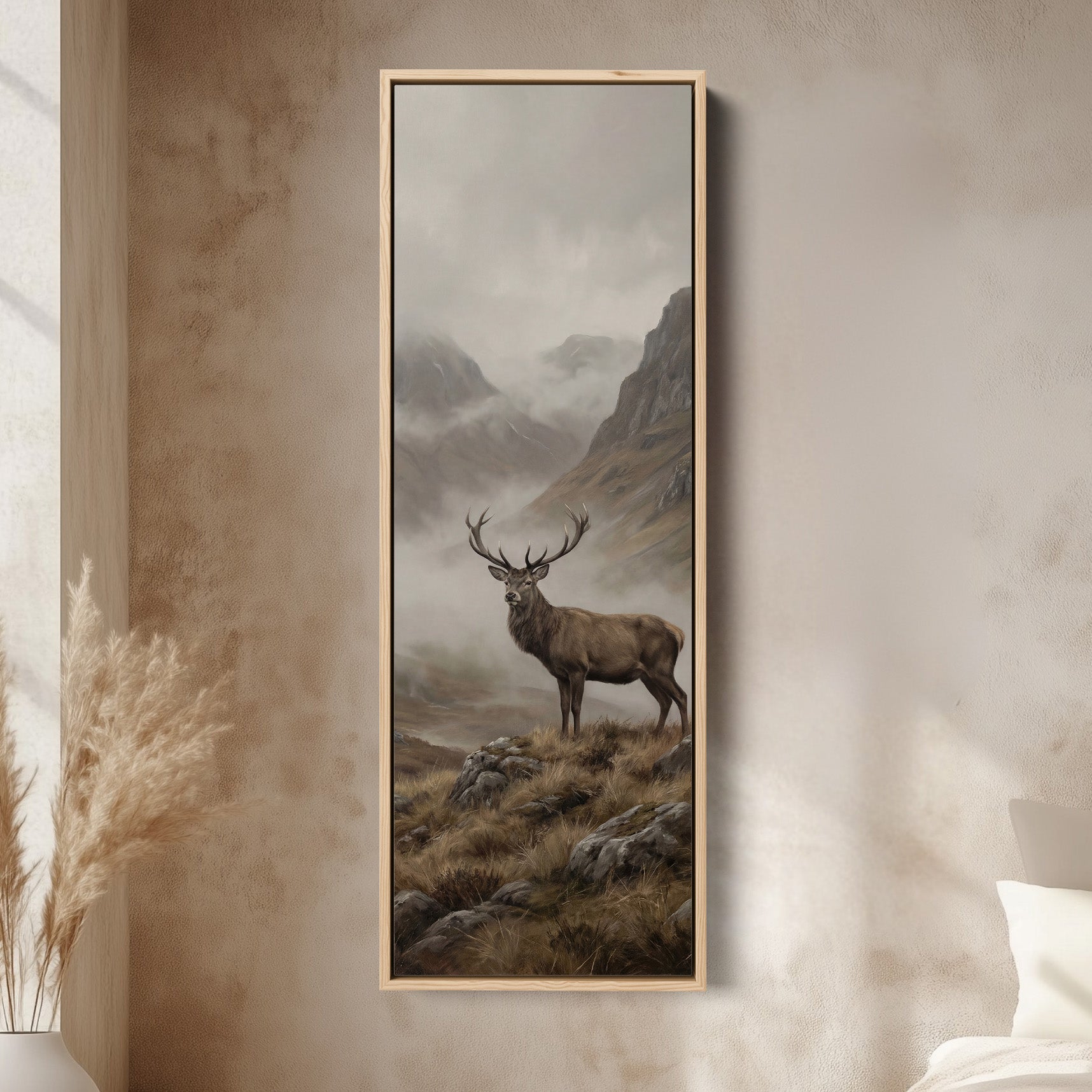 Stag In Mist Vertical Wall Art Statement Wall Decor Living Room