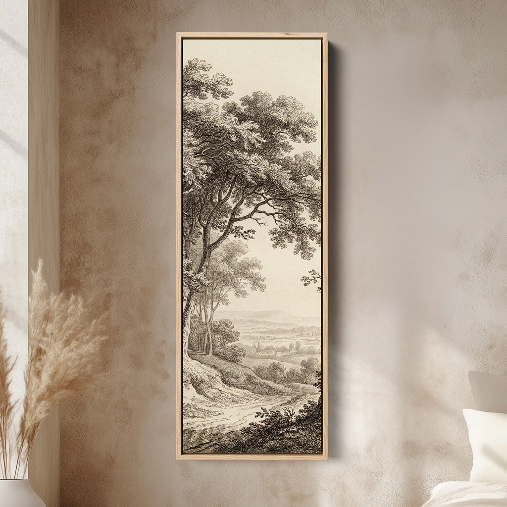 Vertical Wall Art Vintage Countryside Engraving Framed Canvas Living Room