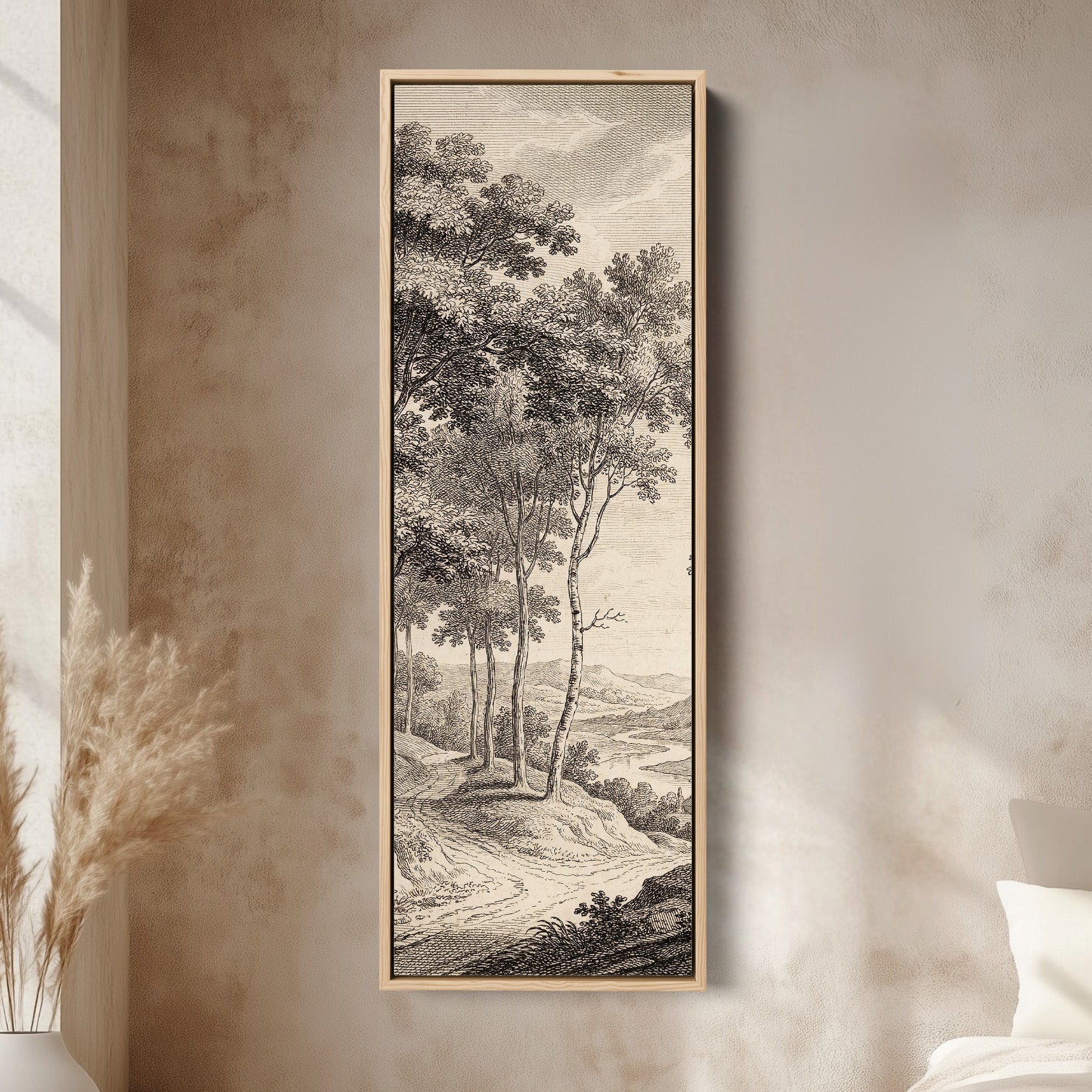 Tall Wall Art Vintage River Landscape Framed Canvas Office