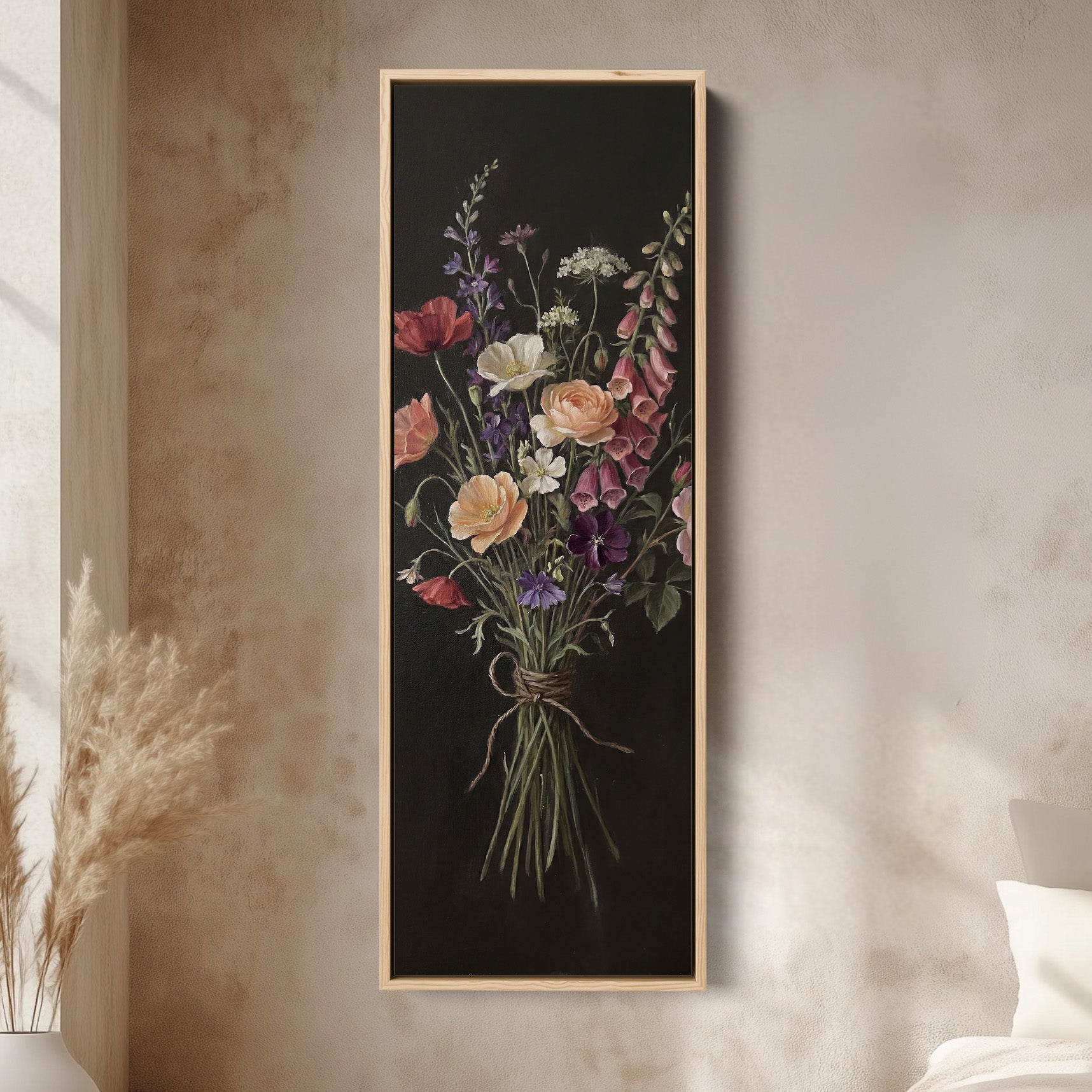 Floral Bouquet Vertical Wall Art Vintage Canvas Bedroom