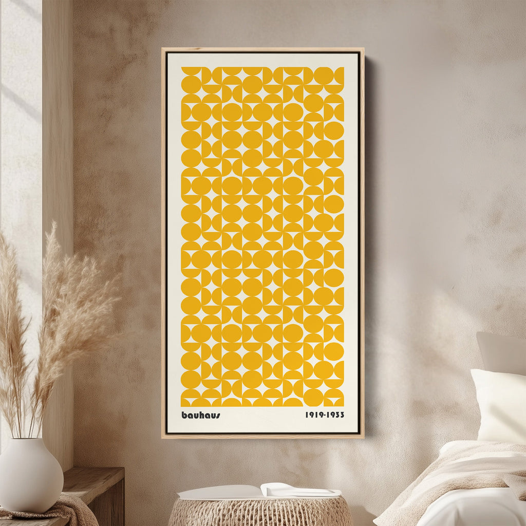 Bauhaus Vertical Wall Art Yellow Circle Pattern Tall Canvas For Hallway