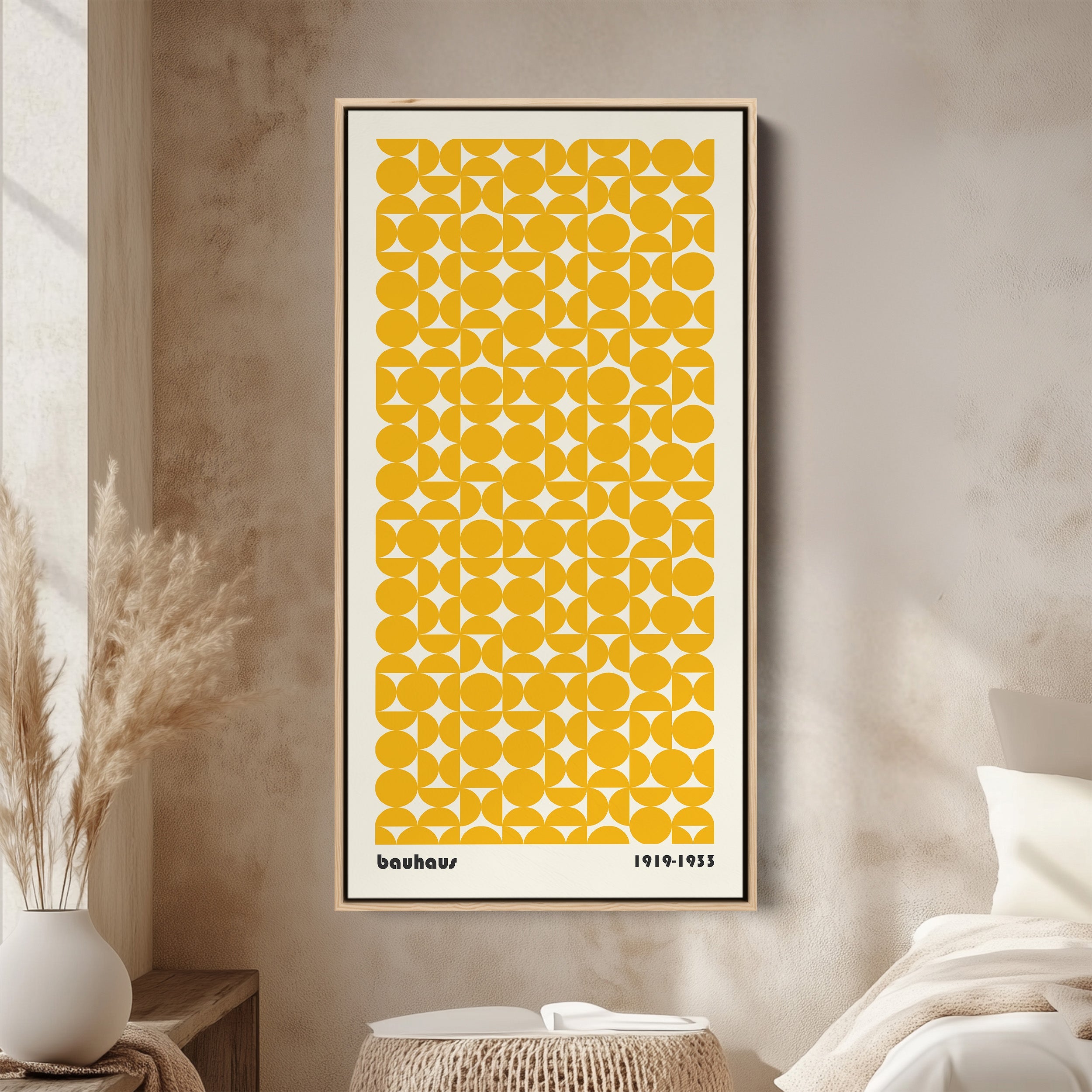 Bauhaus Vertical Wall Art Yellow Circle Pattern Tall Canvas For Hallway