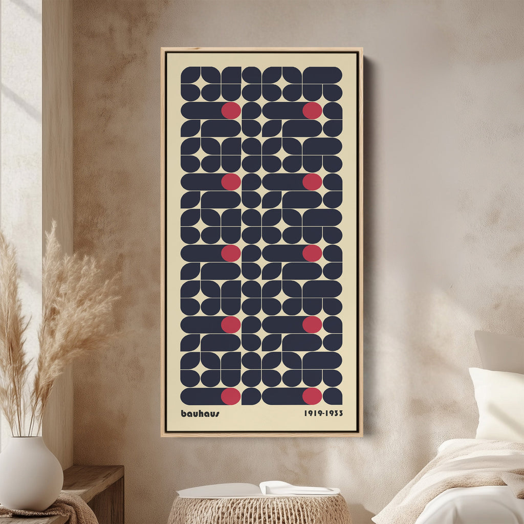 Bauhaus Vertical Wall Art Navy Geometric Pattern Tall Canvas For Bedroom