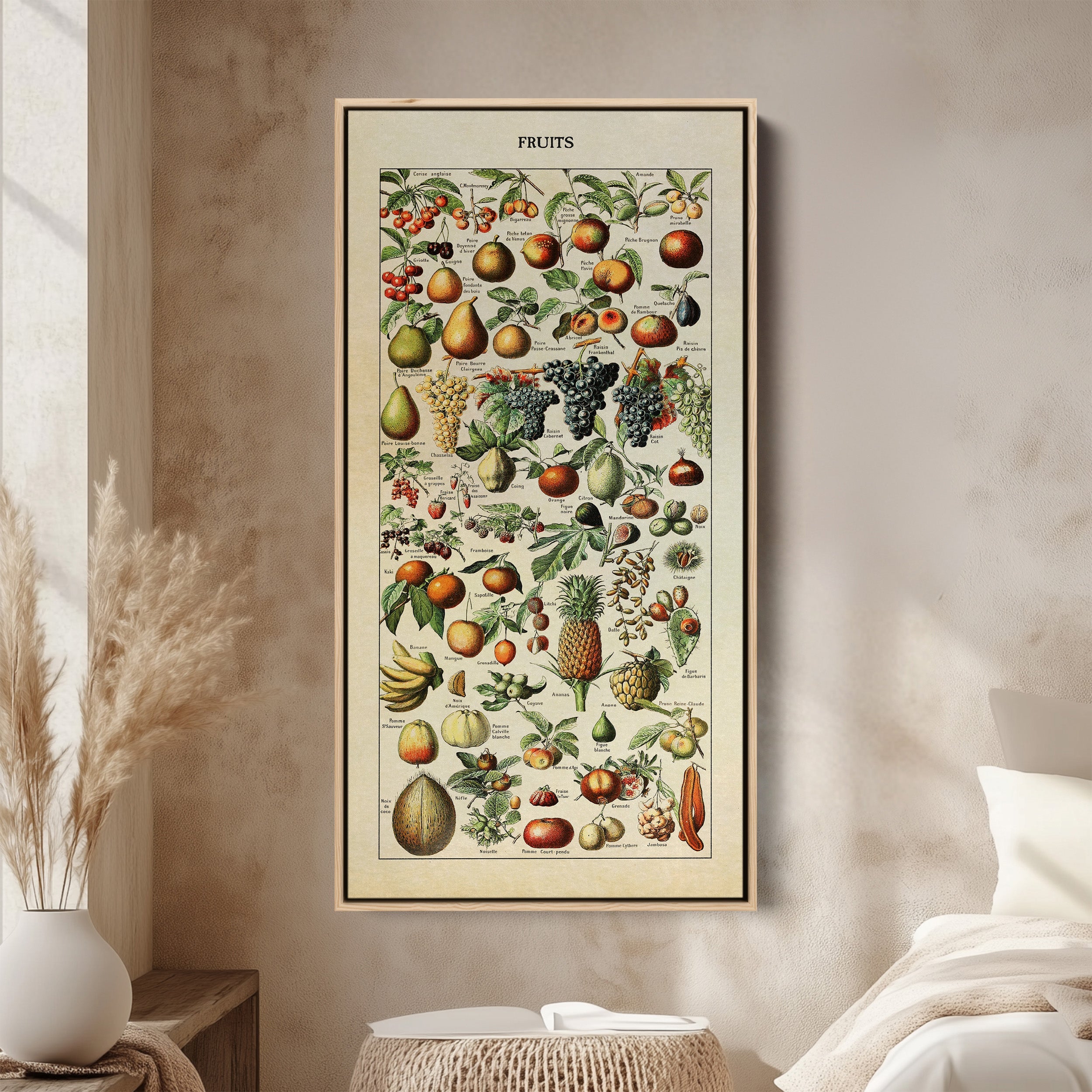 Adolphe Millot Vertical Wall Art Vintage Fruit Botanical Chart Tall Canvas For Kitchen
