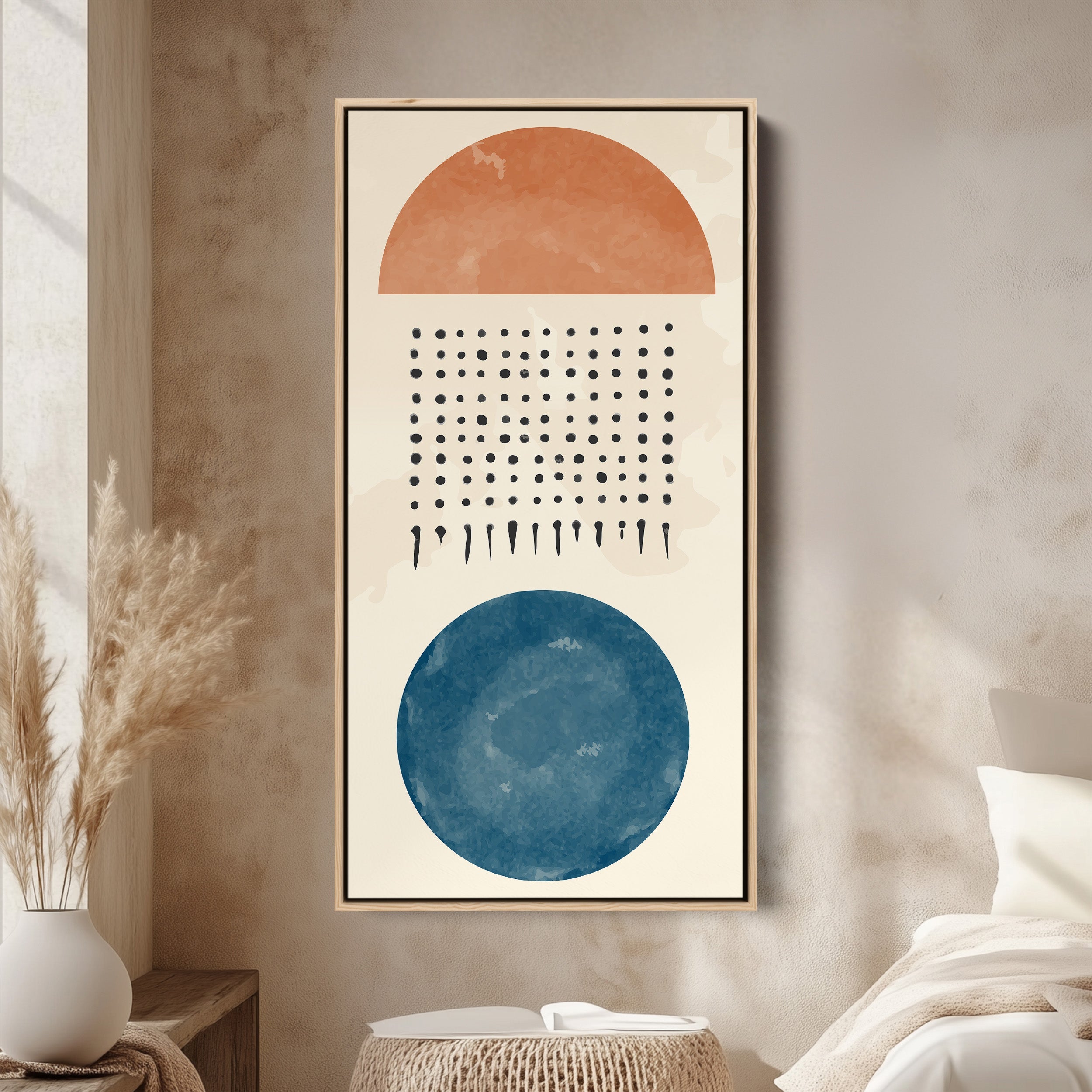 Vertical Wall Art Abstract Circles Dots Tall Canvas For Living Room