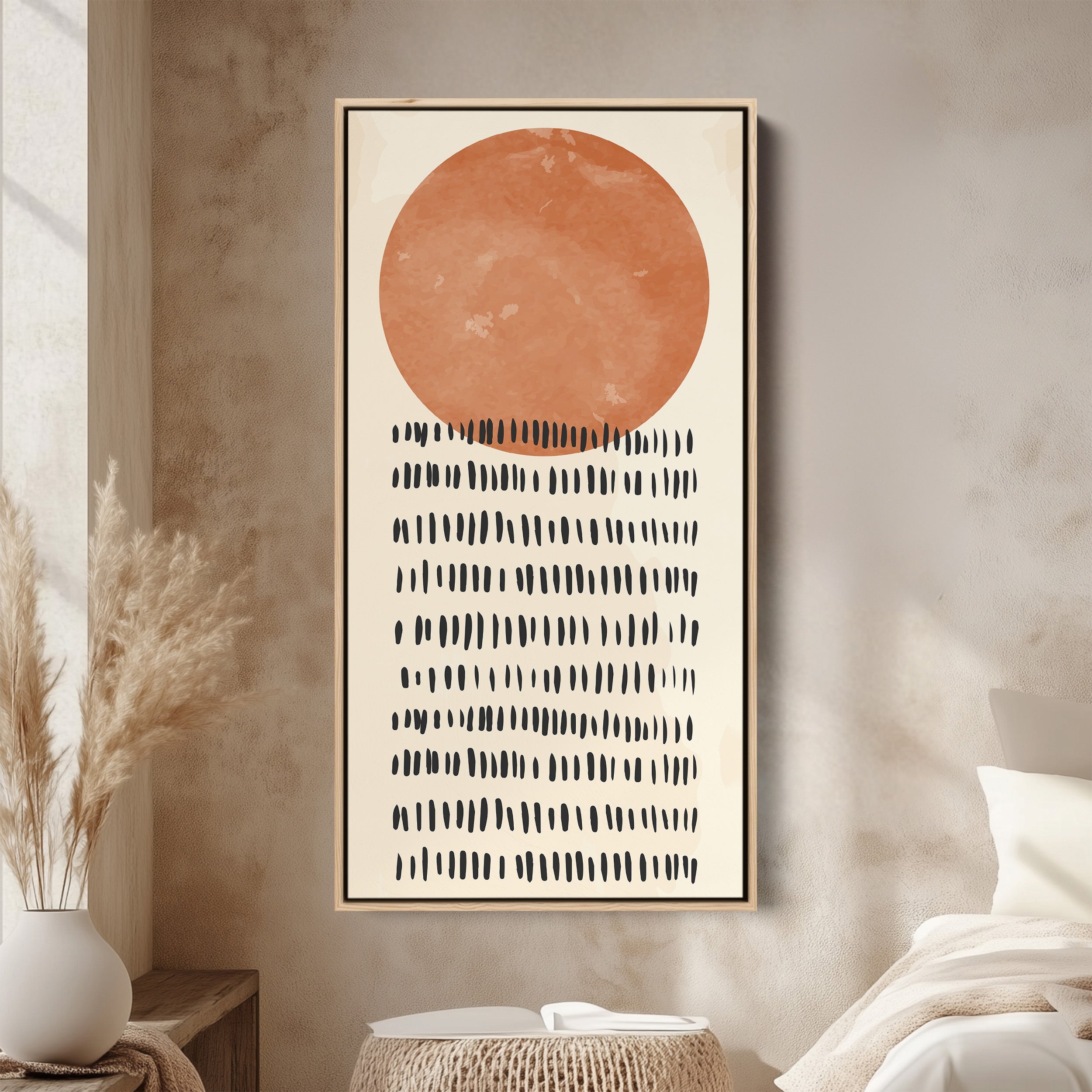 Vertical Wall Art Orange Circle Pattern Tall Canvas For Hallway
