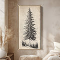 Vertical Wall Art Vintage Pine Illustration Tall Canvas For Office