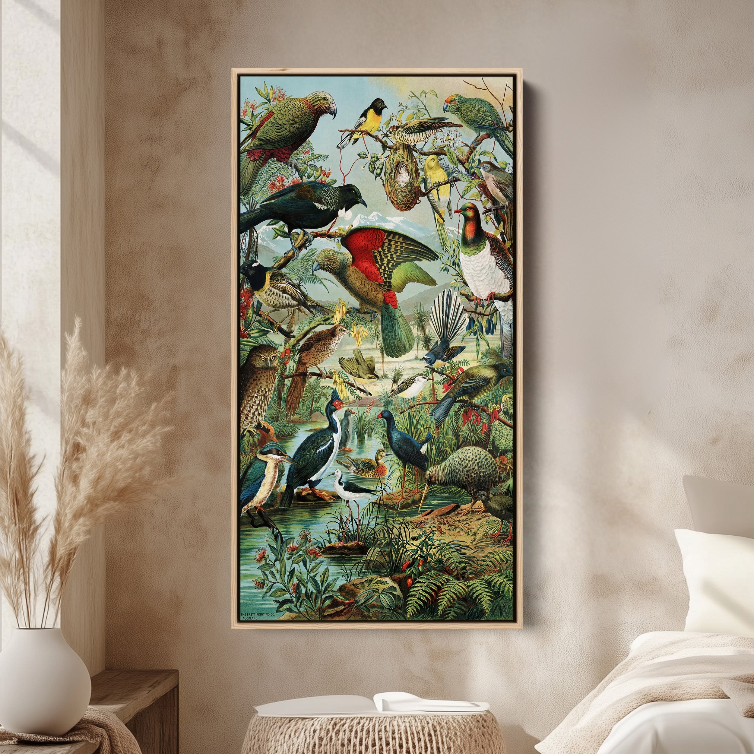 Vintage Bird Collage Portrait Wall Art Vertical Canvas For Living Room