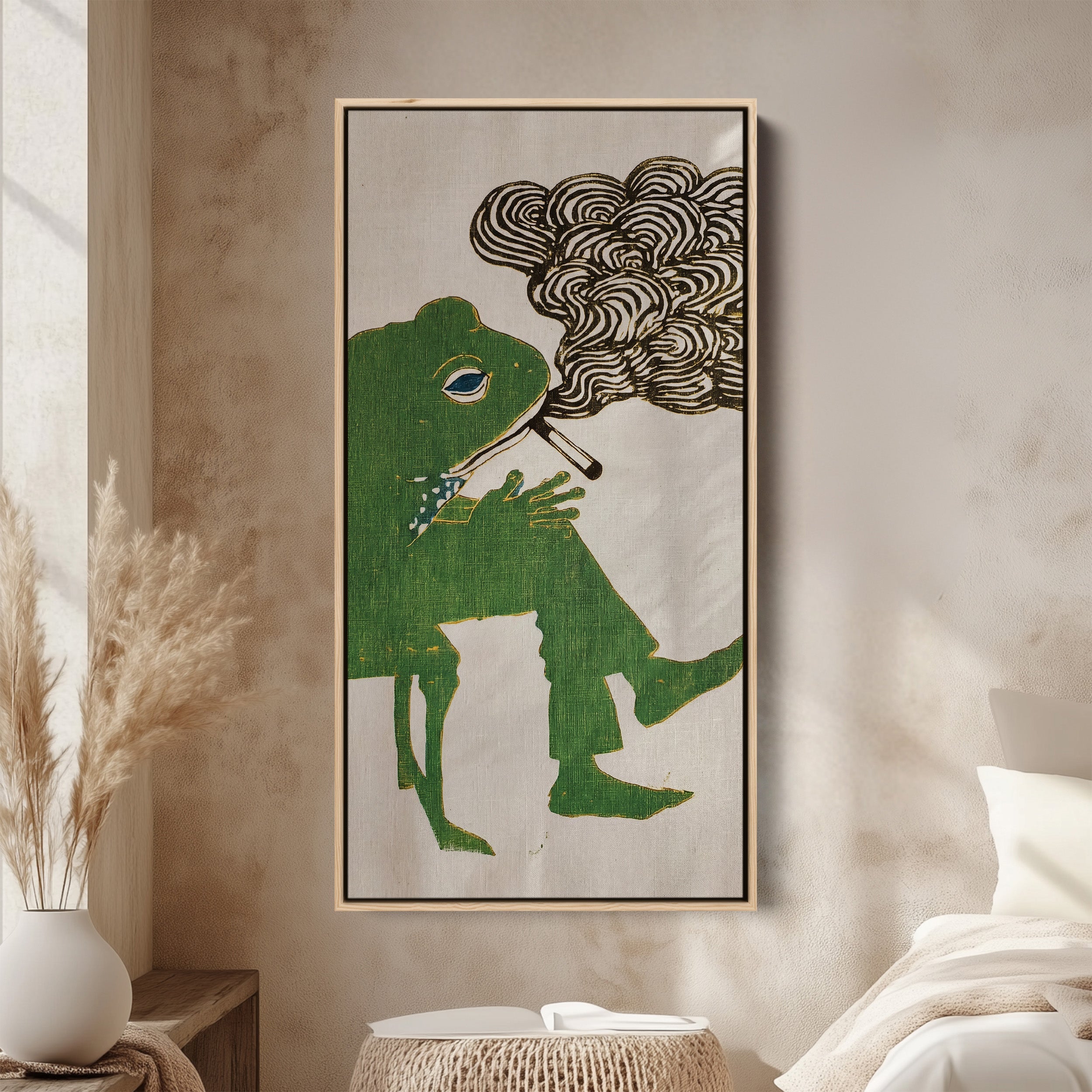 Green Frog Illustration Large Vertical Wall Art For Office