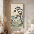 Narrow Japanese Wall Art Pine Tree Valley Vertical Canvas For Living Room