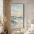 Lighthouse On Coastal Cliffs Portrait Wall Art Framed Canvas Print For Bedroom