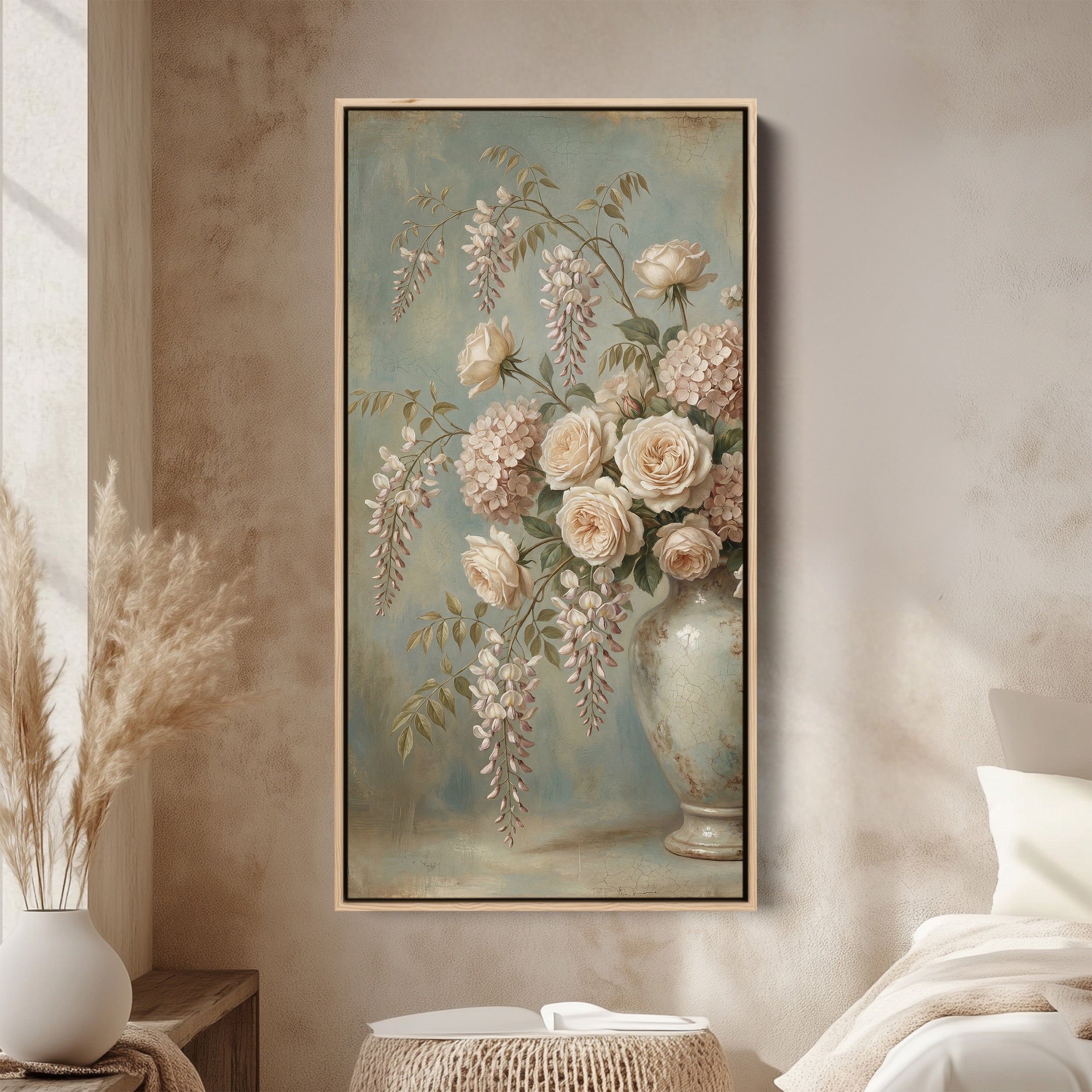 Large Vertical Wall Art For Kitchen Roses In Vase Still Life Vertical Canvas