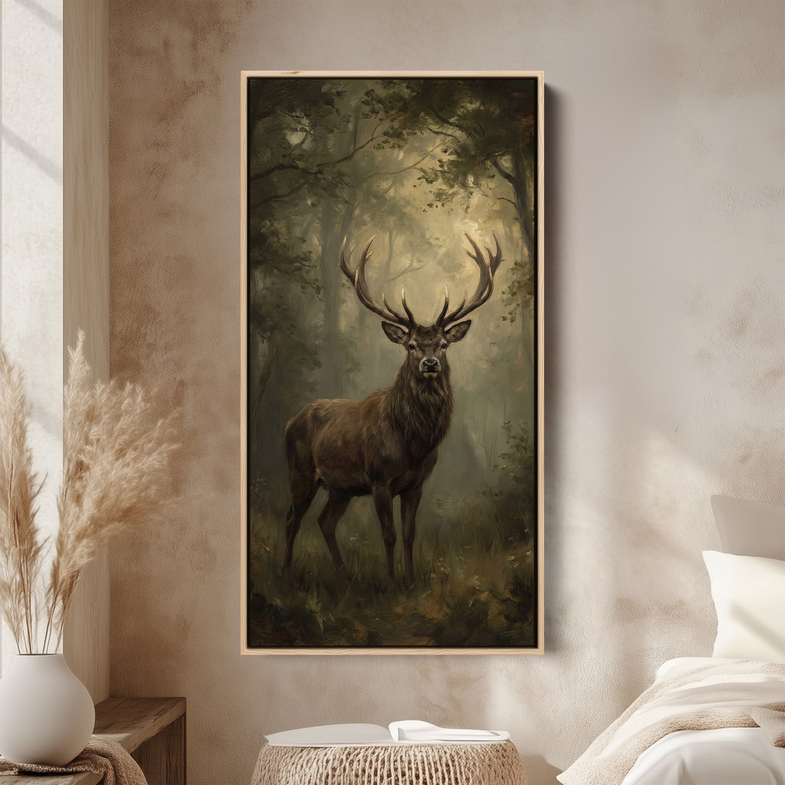 Portrait Wall Art Stag In Forest Tall Canvas For Living Room