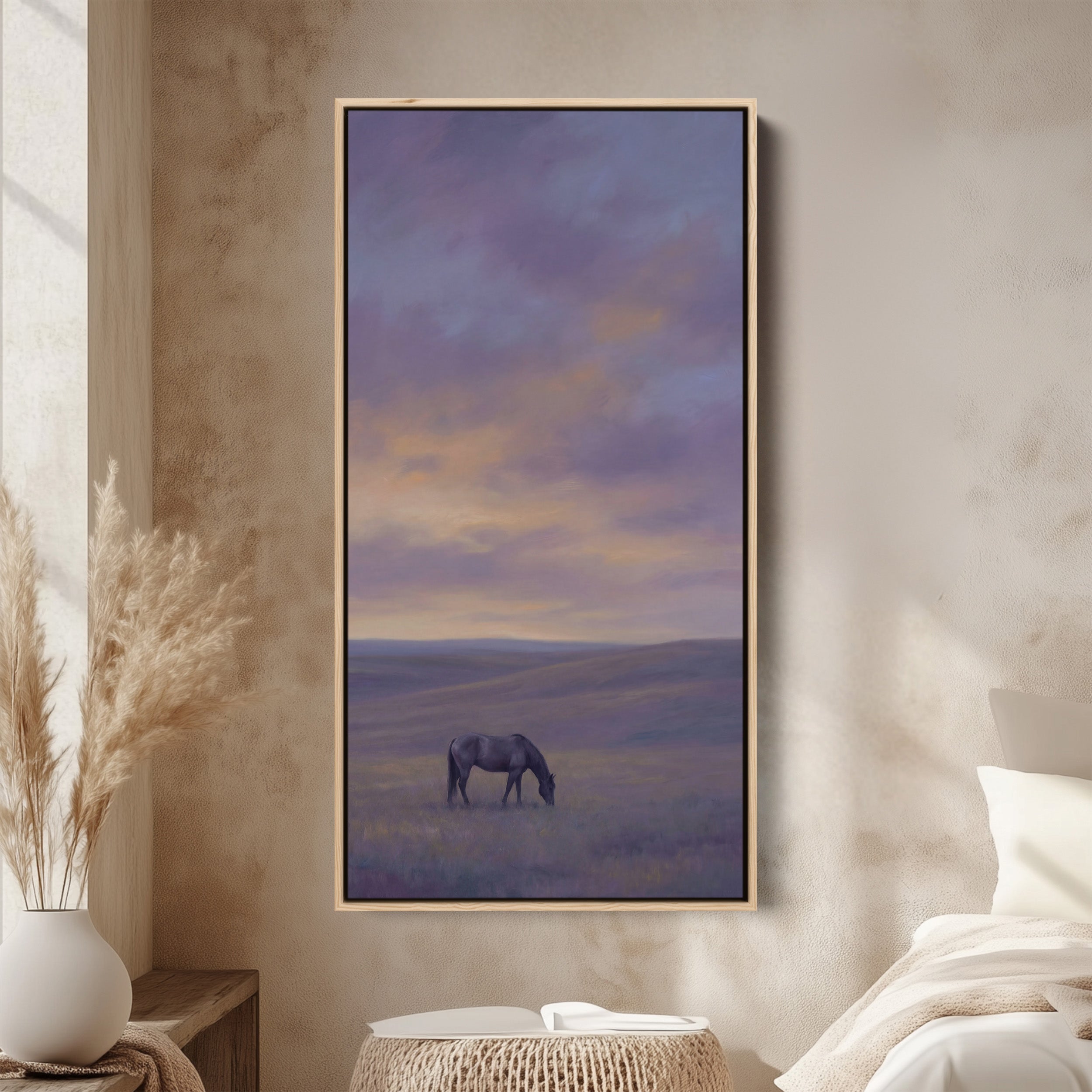 Large Vertical Wall Art For Bedroom Horse Grazing At Dusk Vertical Canvas