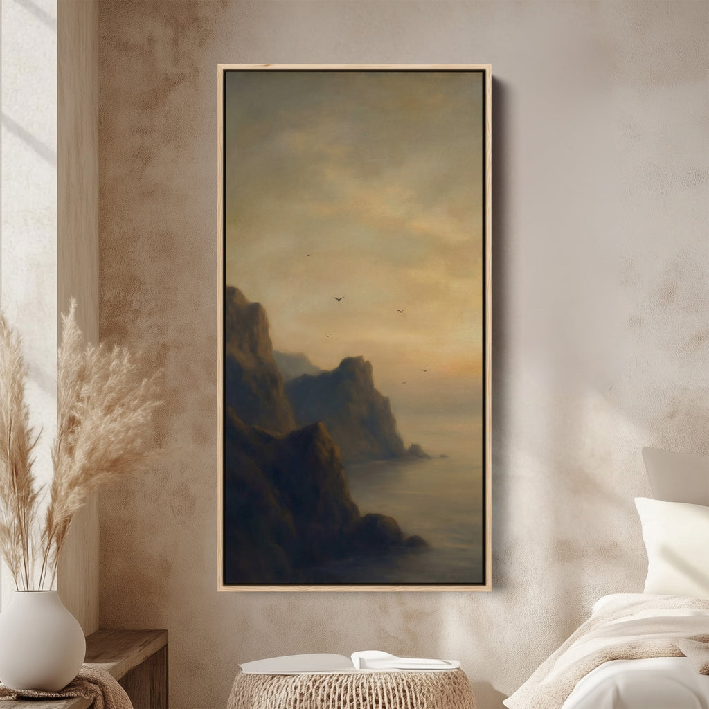 Large Vertical Wall Art Portrait Wall Art Rocky Coast Birds At Dusk For Hallway