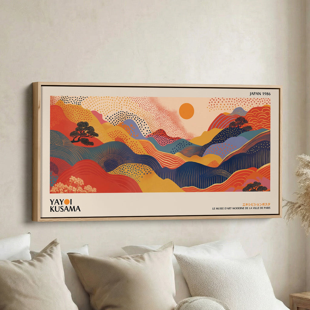Yayoi Kusama Wide Framed Canvas Abstract Rolling Hills Landscape Oversized Wall Decor For Living Room