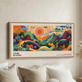 Yayoi Kusama Wide Canvas Dotted Mountain Landscape With Sun Panoramic Canvas Print For Living Room