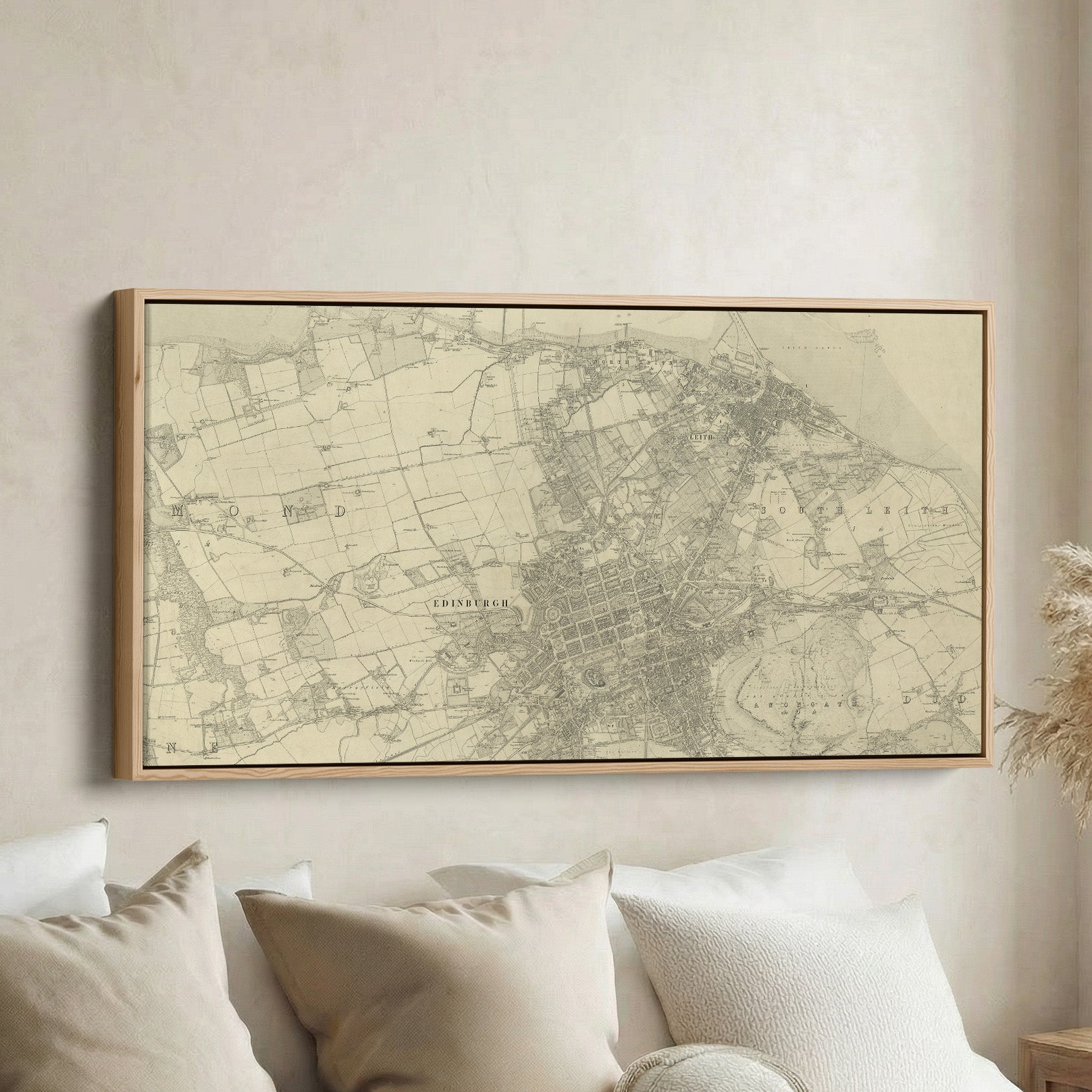 Wide Wall Art Vintage Edinburgh City Map Panoramic Canvas Print For Living Room