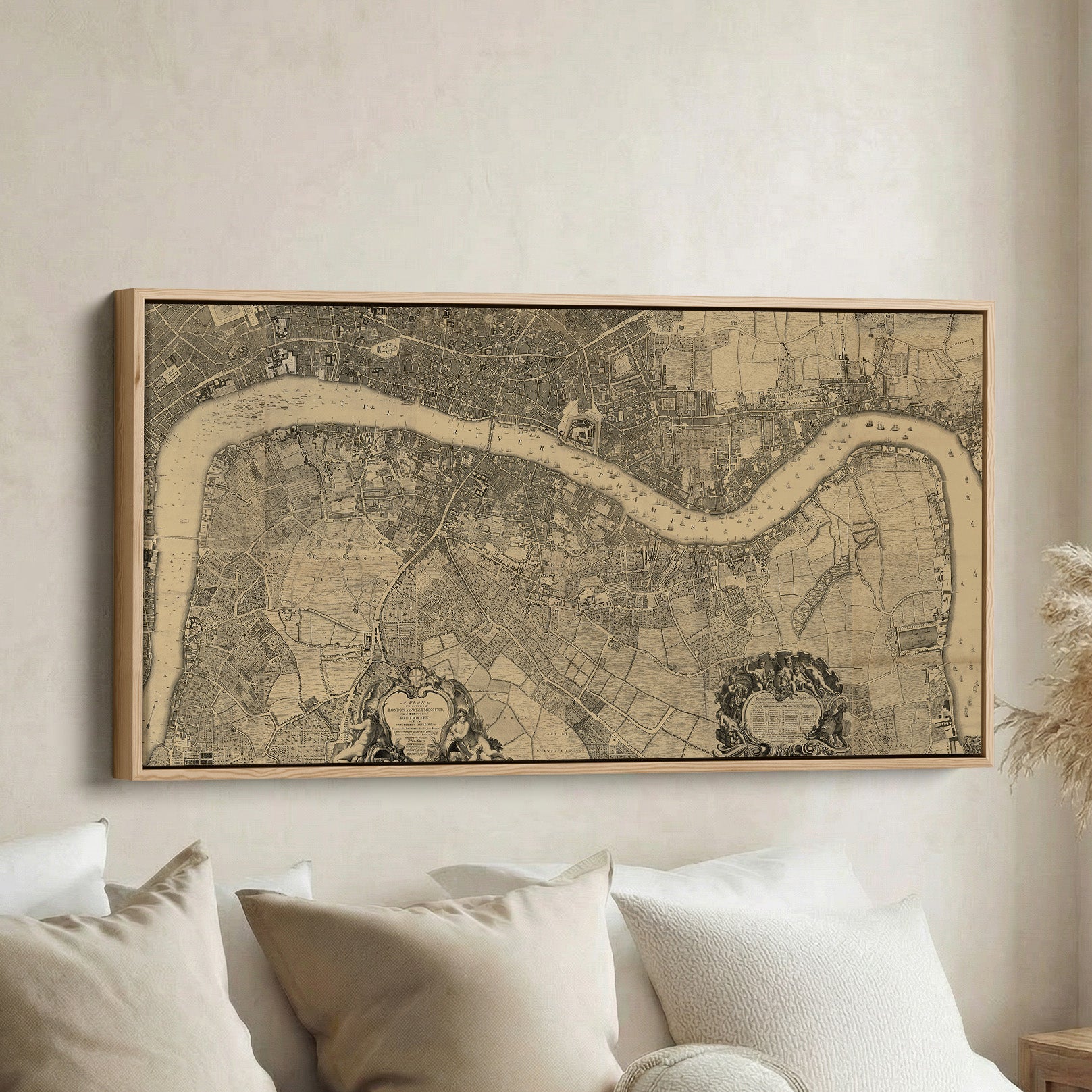 Wide Canvas Vintage London City Map Oversized Wall Decor For Office