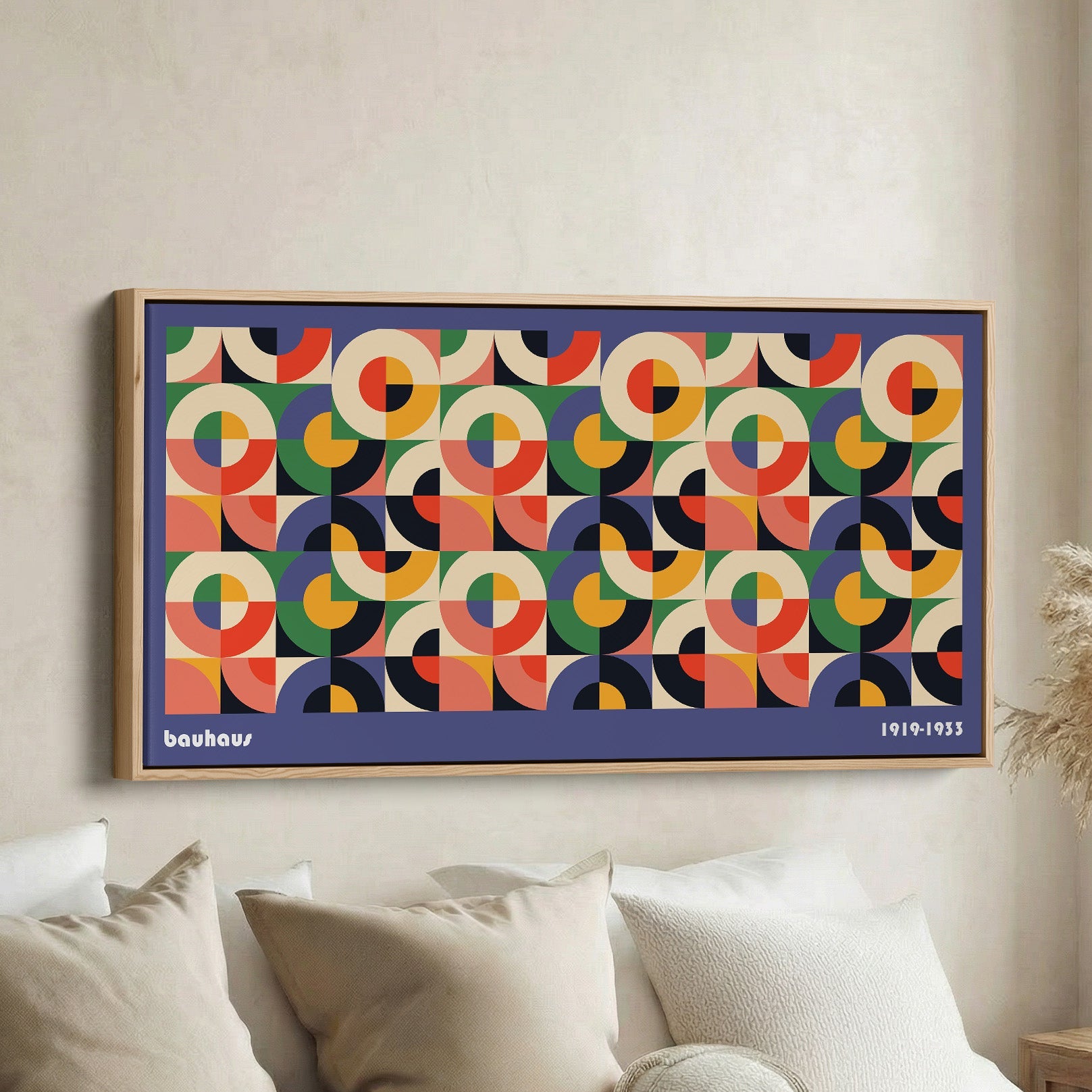 Bauhaus Panoramic Wall Art Circular Segment Pattern Extra Wide Canvas For Office