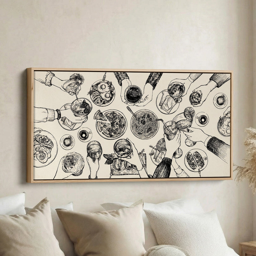 Wide Wall Art Overhead Dinner Table Scene Statement Wall Decor For Dining Room