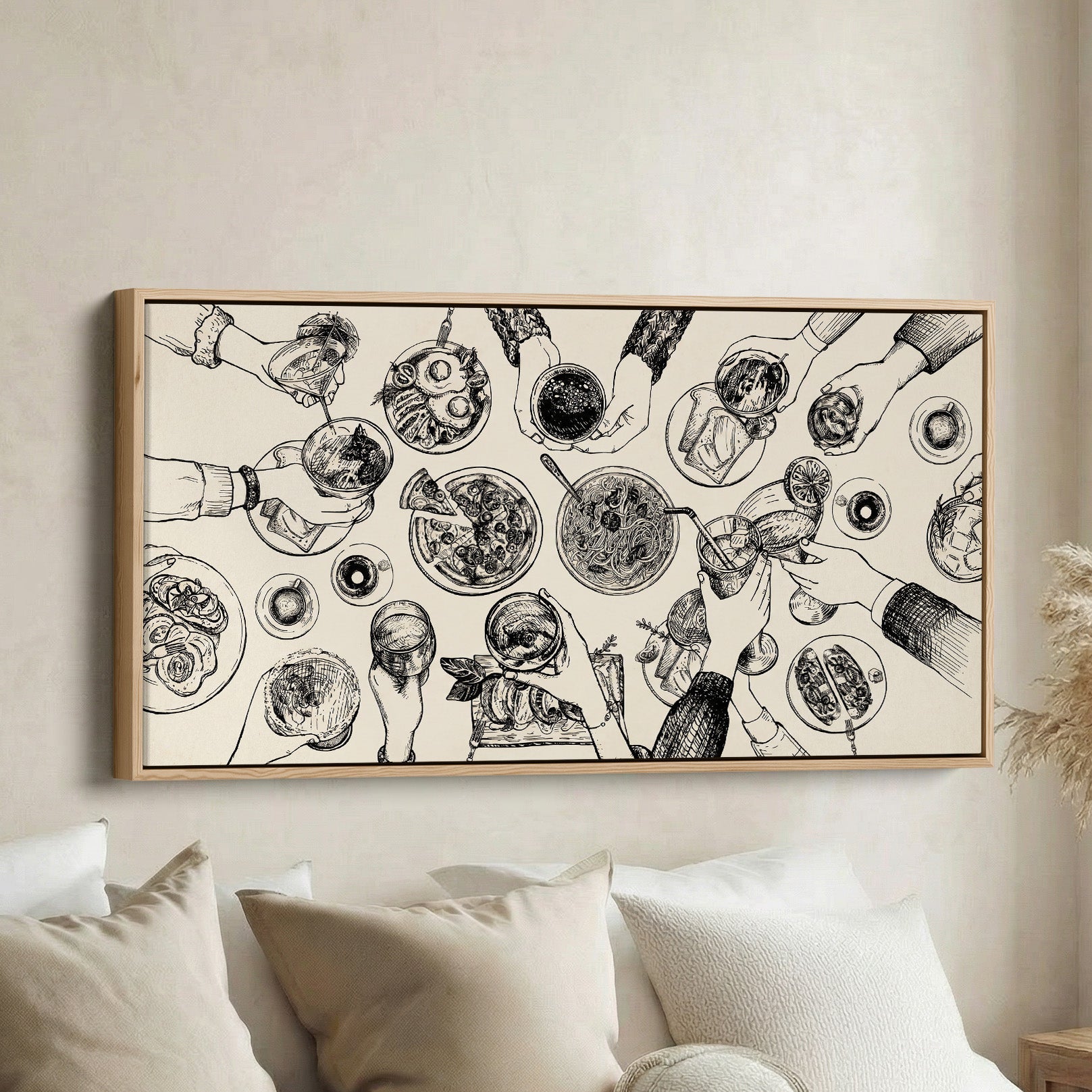 Wide Wall Art Overhead Dinner Table Scene Statement Wall Decor For Dining Room
