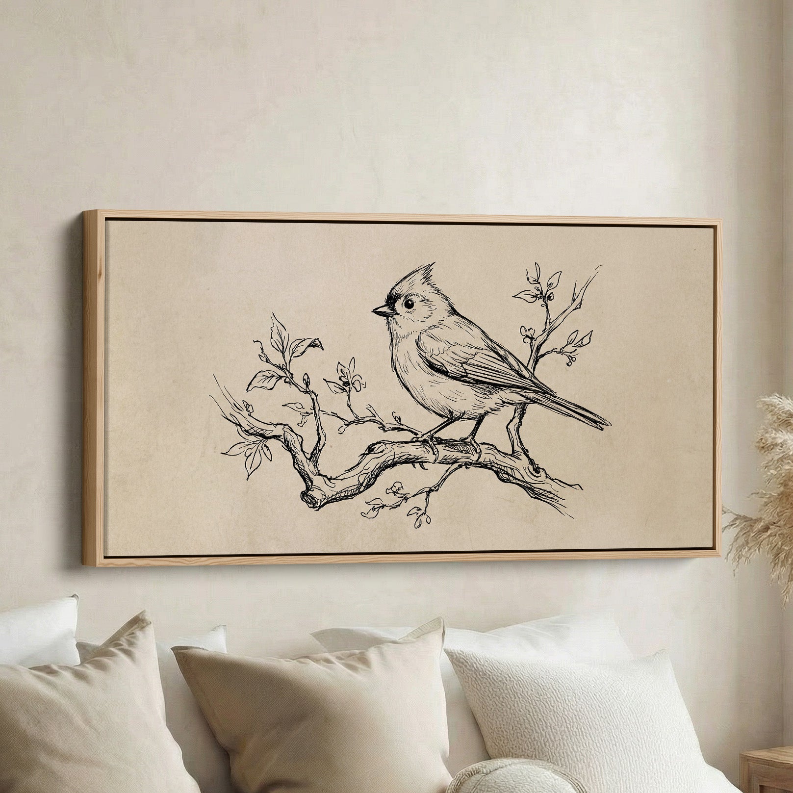 Two Bird Sketches Panoramic Wall Art Oversized Wall Decor For Office