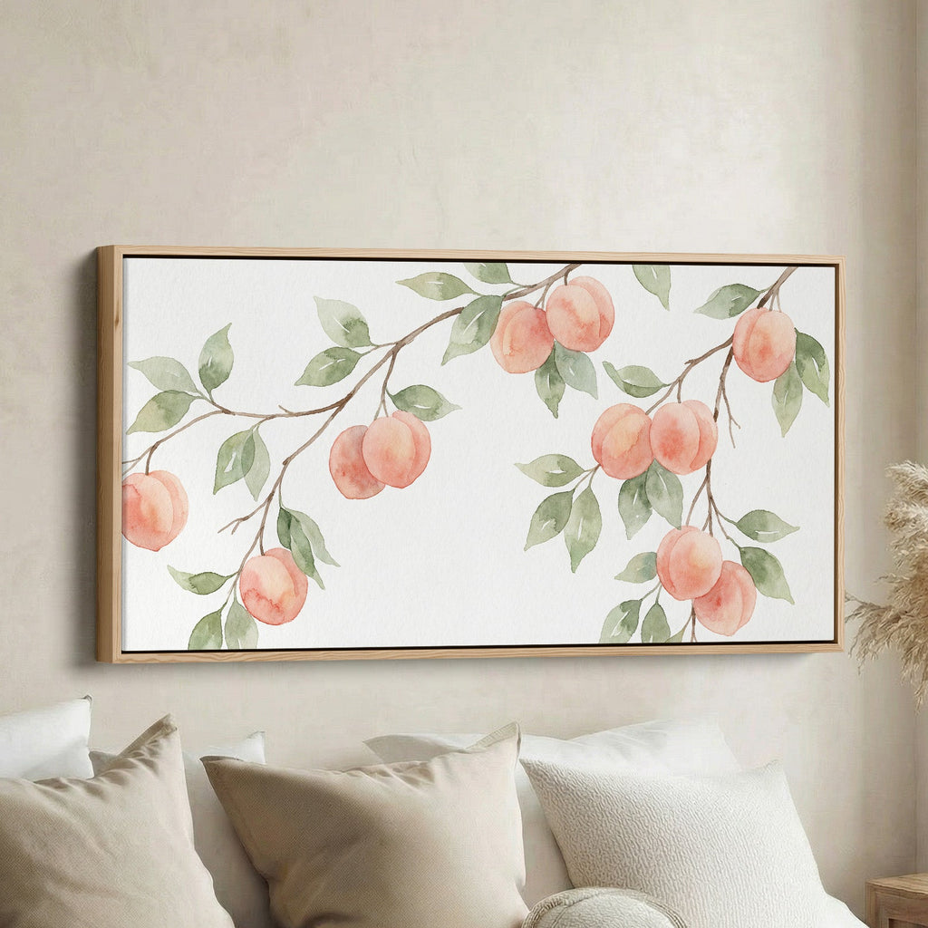 Peach Branches Wide Framed Canvas Extra Wide Canvas For Kitchen