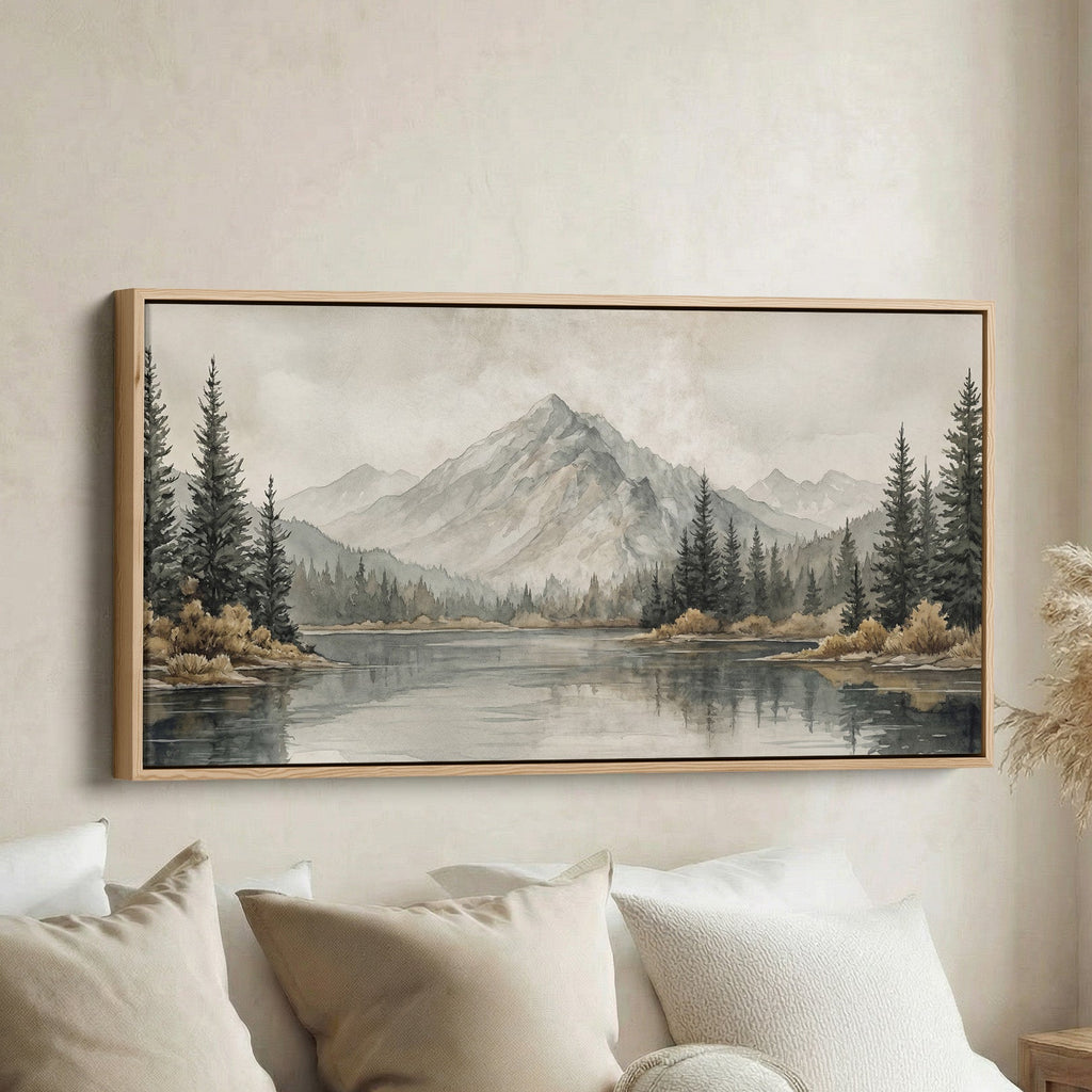 Mountain Lake With Trees Bedroom Wall Art Extra Wide Canvas For Bedroom