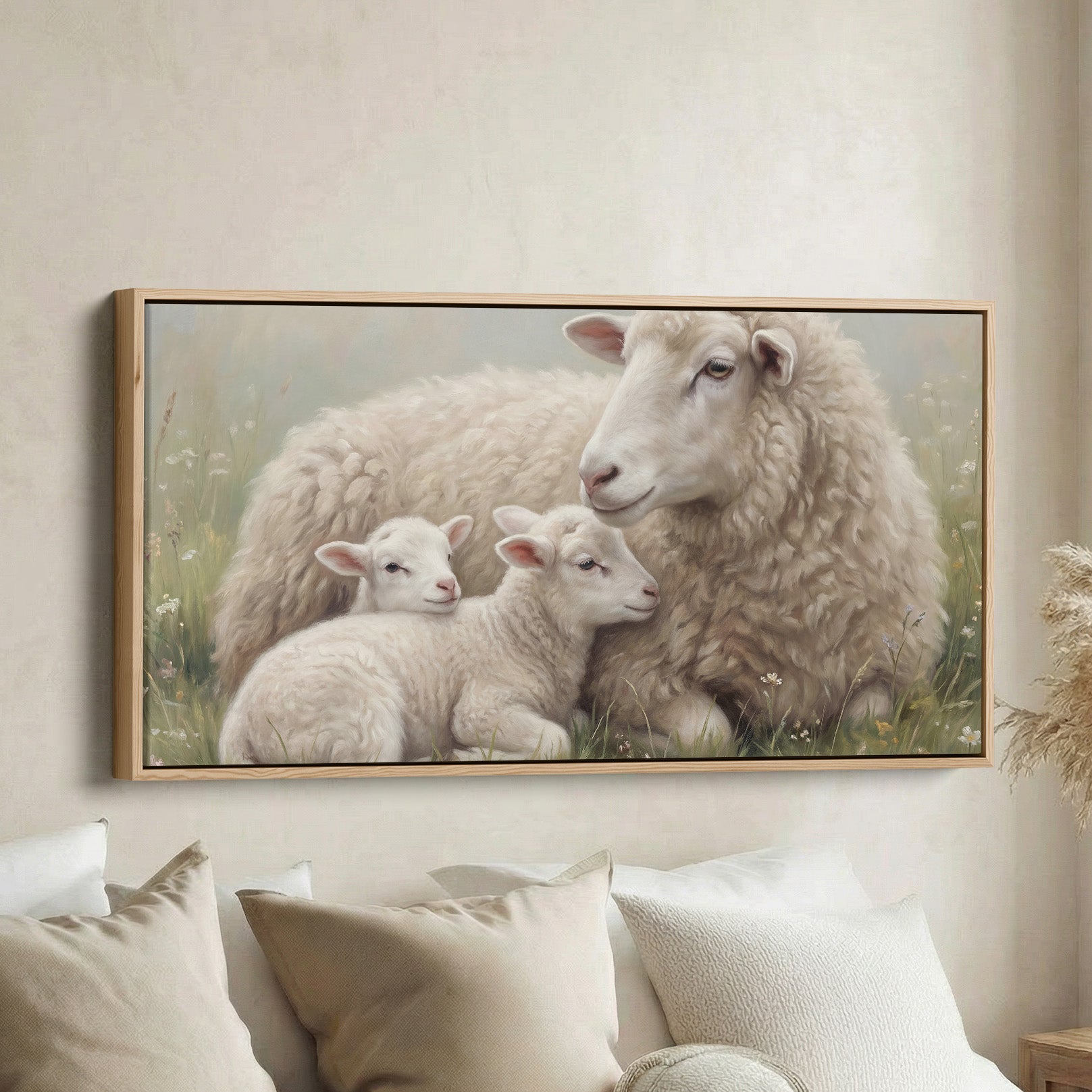 Sheep And Lambs wide canvas Statement Wall Decor Bedroom
