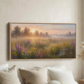 Sunrise Wildflower Field Horizontal Wall Art Panoramic Canvas Print For Bedroom