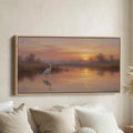 White Heron At Sunrise Horizontal Wall Art Oversized Wall Decor For Office